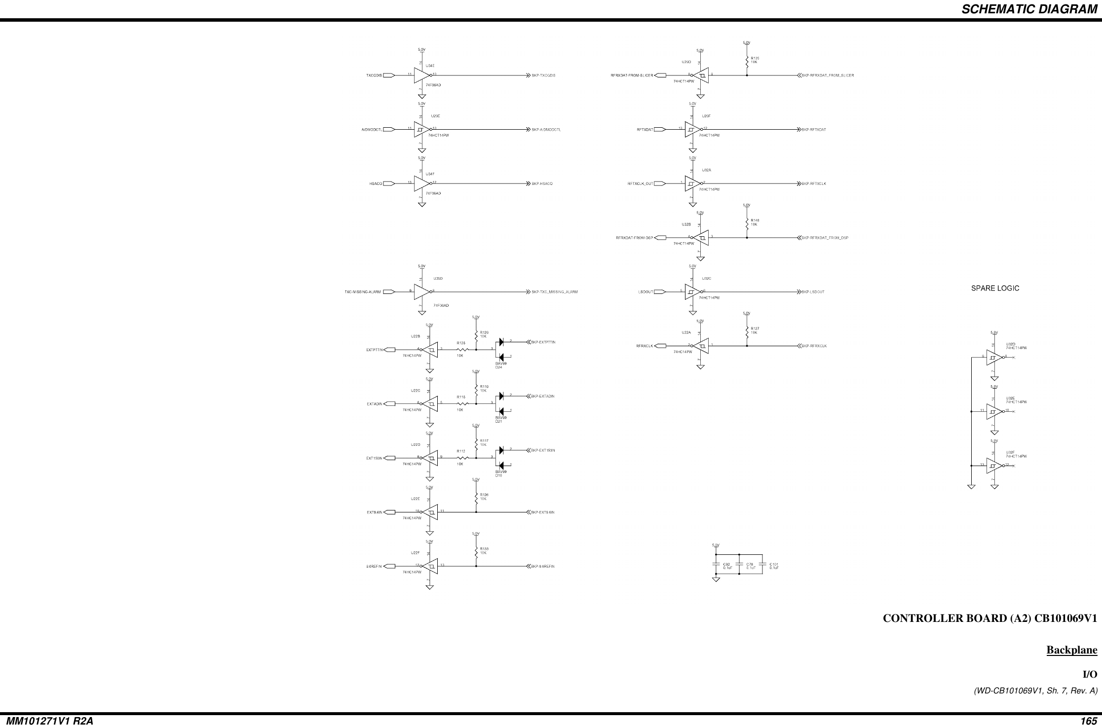 SCHEMATIC DIAGRAMMM101271V1 R2A 165CONTROLLER BOARD (A2) CB101069V1BackplaneI/O(WD-CB101069V1, Sh. 7, Rev. A)