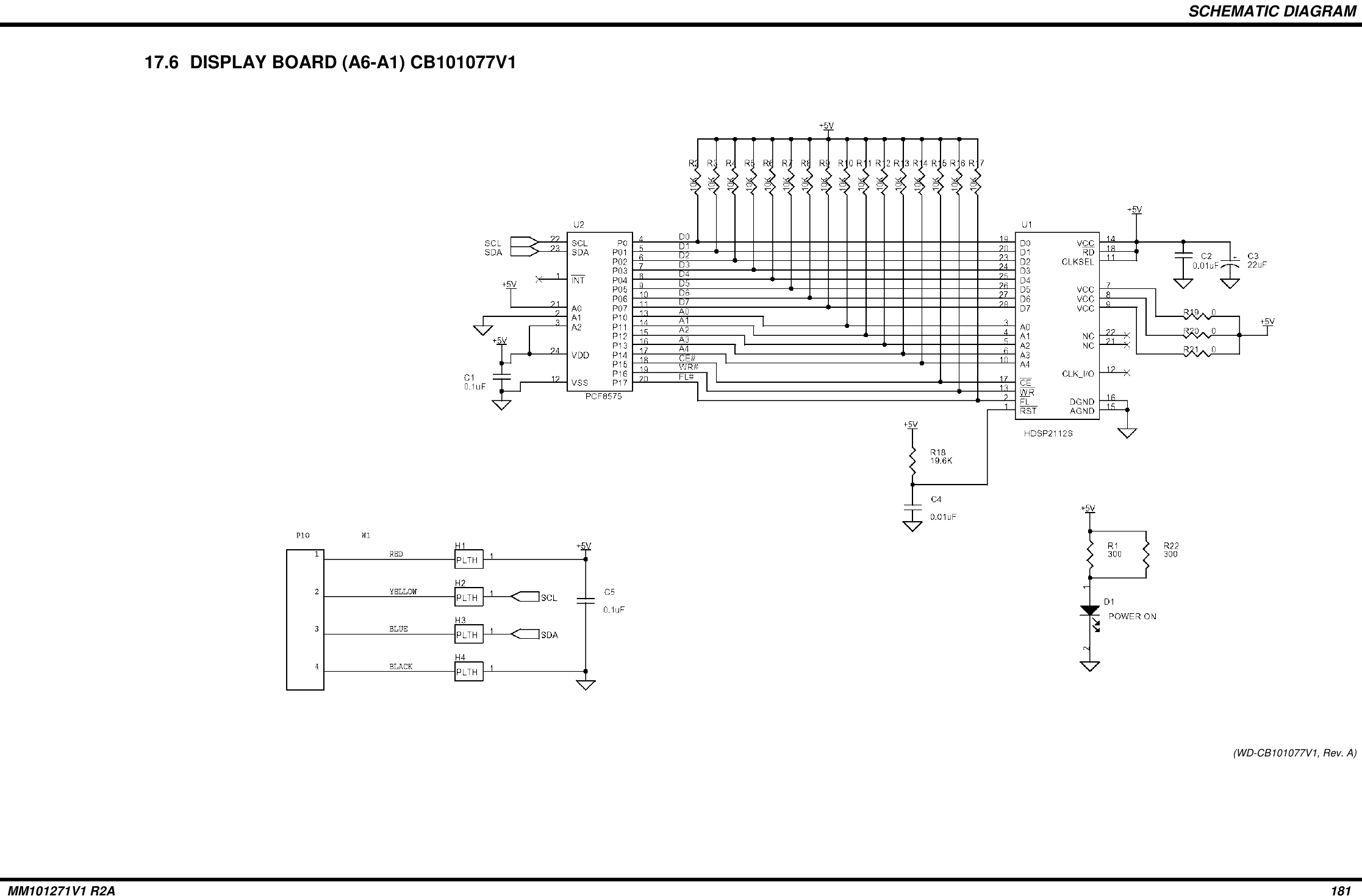 SCHEMATIC DIAGRAMMM101271V1 R2A 18117.6  DISPLAY BOARD (A6-A1) CB101077V1(WD-CB101077V1, Rev. A)