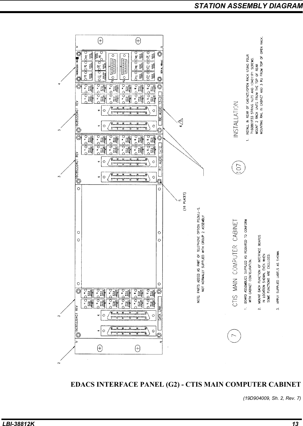 STATION ASSEMBLY DIAGRAMLBI-38812K 13EDACS INTERFACE PANEL (G2) - CTIS MAIN COMPUTER CABINET(19D904009, Sh. 2, Rev. 7)