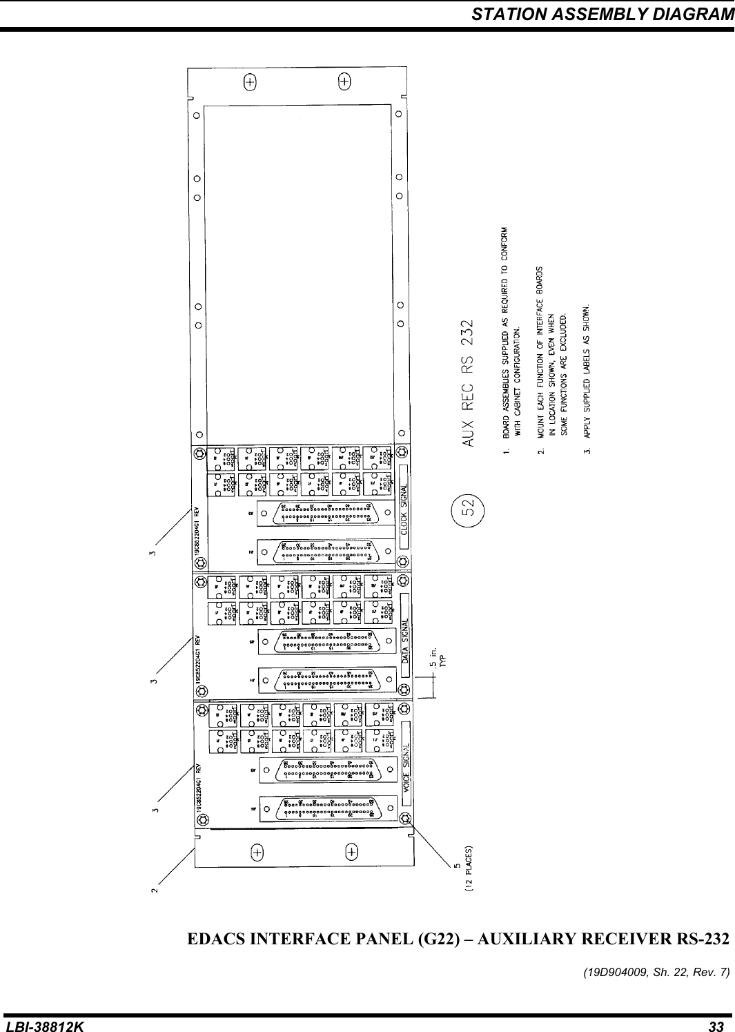 STATION ASSEMBLY DIAGRAMLBI-38812K 33EDACS INTERFACE PANEL (G22) – AUXILIARY RECEIVER RS-232(19D904009, Sh. 22, Rev. 7)