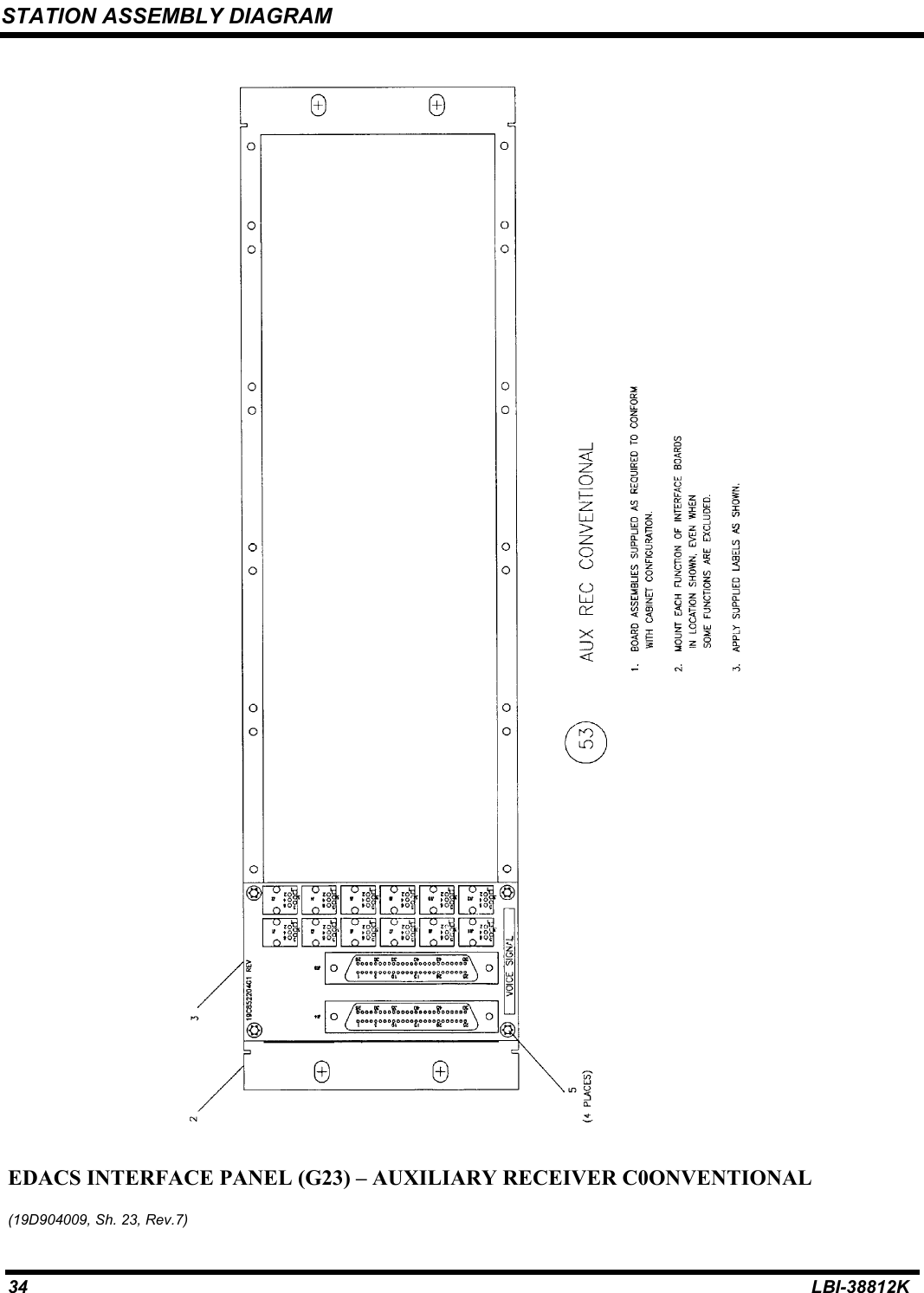 STATION ASSEMBLY DIAGRAM34 LBI-38812KEDACS INTERFACE PANEL (G23) – AUXILIARY RECEIVER C0ONVENTIONAL(19D904009, Sh. 23, Rev.7)