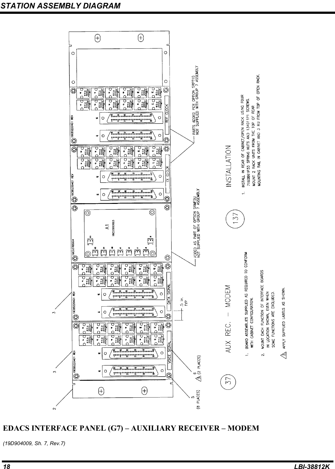 STATION ASSEMBLY DIAGRAM18 LBI-38812KEDACS INTERFACE PANEL (G7) – AUXILIARY RECEIVER – MODEM(19D904009, Sh. 7, Rev.7)