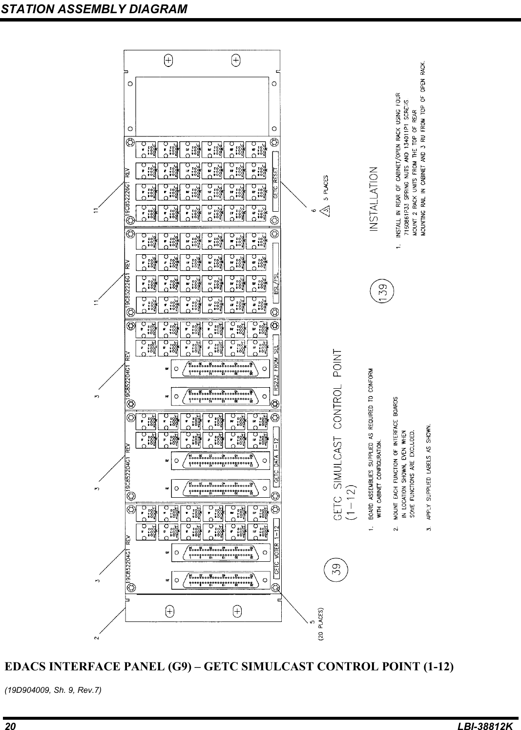 STATION ASSEMBLY DIAGRAM20 LBI-38812KEDACS INTERFACE PANEL (G9) – GETC SIMULCAST CONTROL POINT (1-12)(19D904009, Sh. 9, Rev.7)