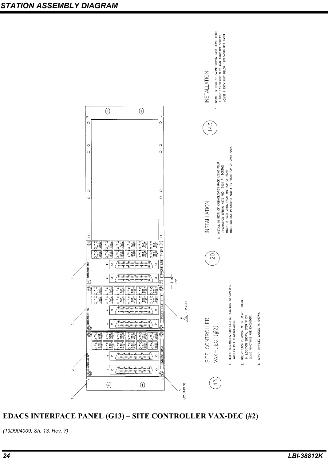 STATION ASSEMBLY DIAGRAM24 LBI-38812KEDACS INTERFACE PANEL (G13) – SITE CONTROLLER VAX-DEC (#2)(19D904009, Sh. 13, Rev. 7)