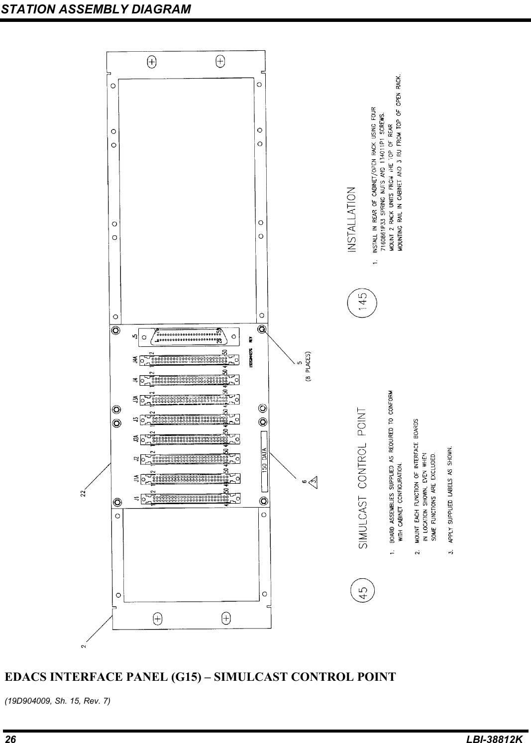 STATION ASSEMBLY DIAGRAM26 LBI-38812KEDACS INTERFACE PANEL (G15) – SIMULCAST CONTROL POINT(19D904009, Sh. 15, Rev. 7)