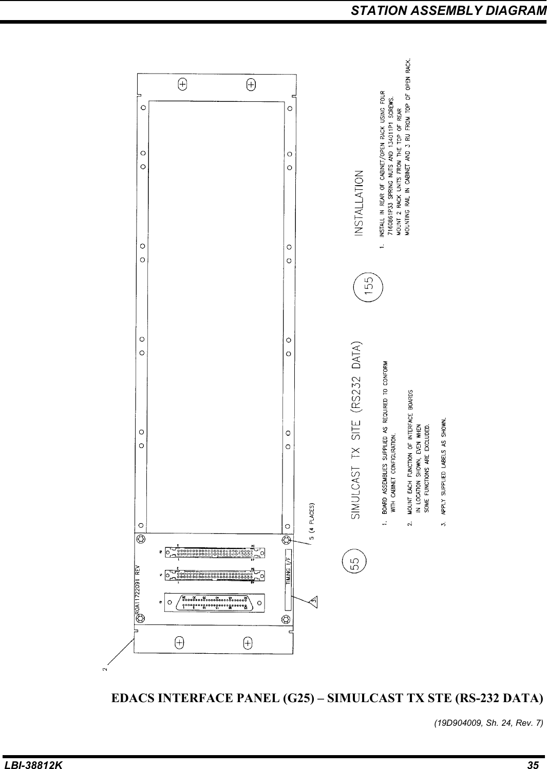 STATION ASSEMBLY DIAGRAMLBI-38812K 35EDACS INTERFACE PANEL (G25) – SIMULCAST TX STE (RS-232 DATA)(19D904009, Sh. 24, Rev. 7)