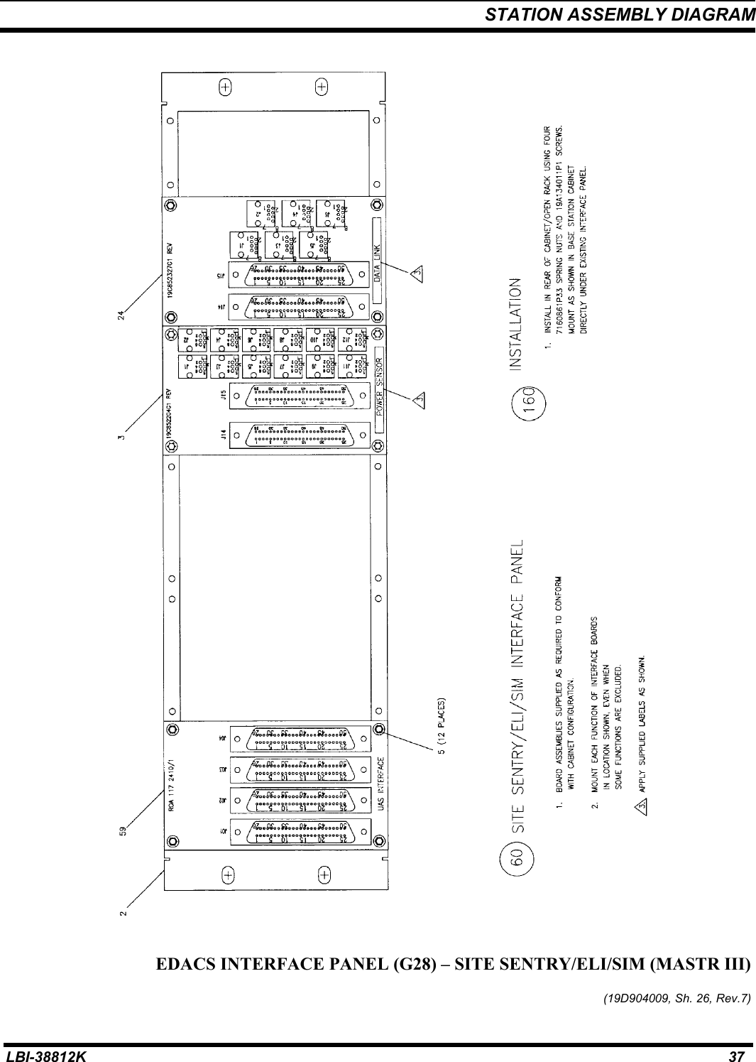 STATION ASSEMBLY DIAGRAMLBI-38812K 37EDACS INTERFACE PANEL (G28) – SITE SENTRY/ELI/SIM (MASTR III)(19D904009, Sh. 26, Rev.7)