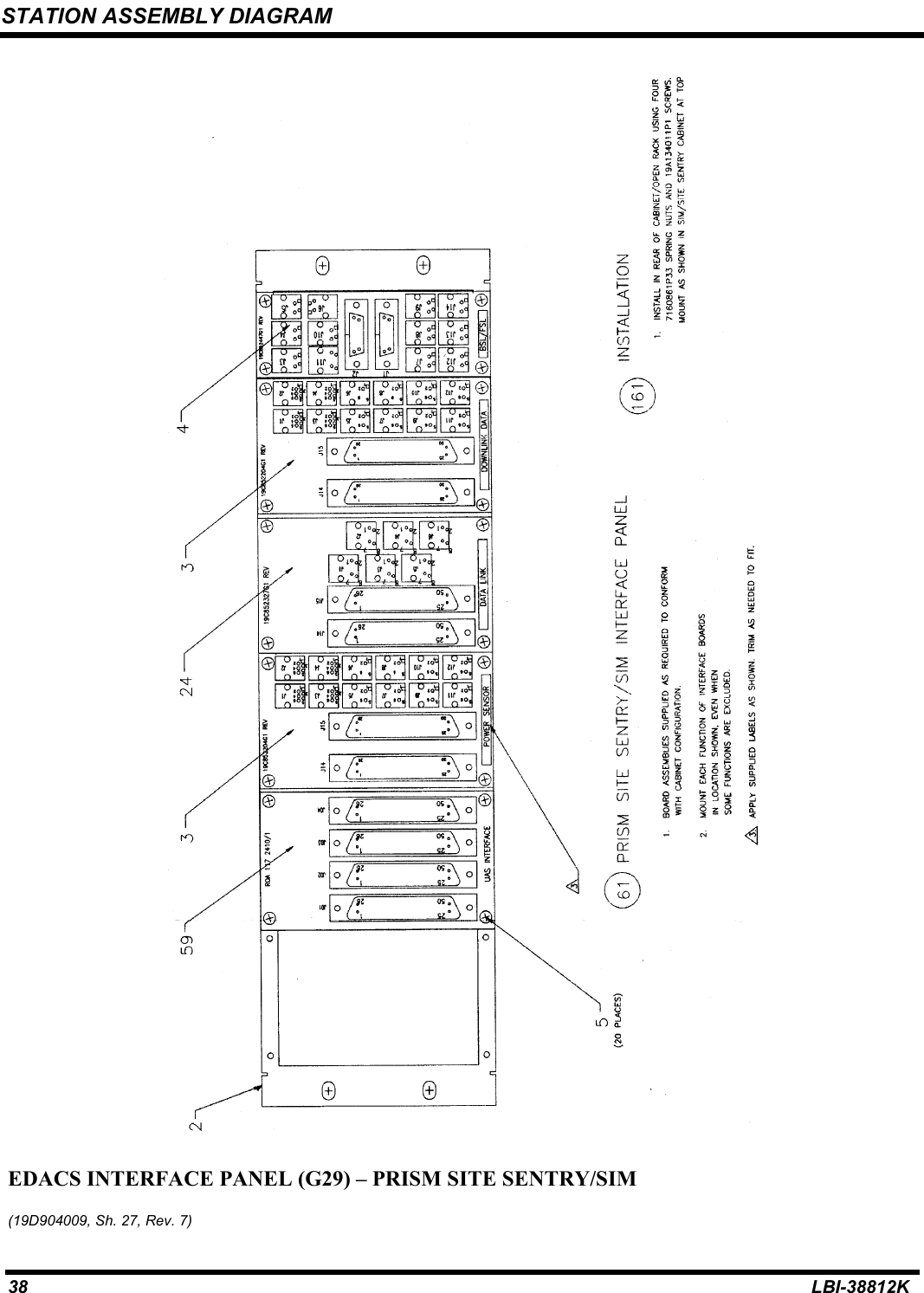 STATION ASSEMBLY DIAGRAM38 LBI-38812KEDACS INTERFACE PANEL (G29) – PRISM SITE SENTRY/SIM(19D904009, Sh. 27, Rev. 7)