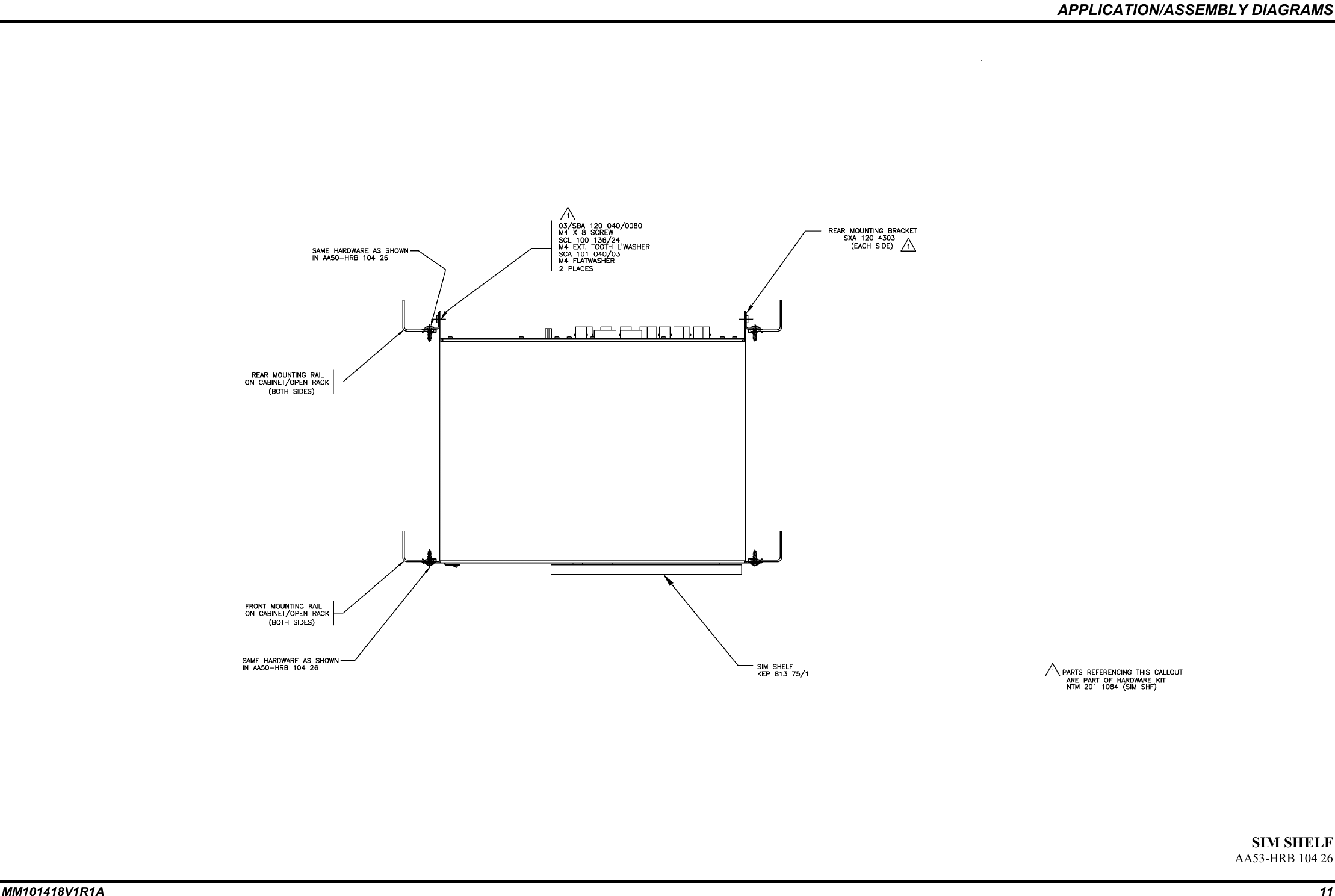 APPLICATION/ASSEMBLY DIAGRAMSMM101418V1R1A 11SIM SHELFAA53-HRB 104 26