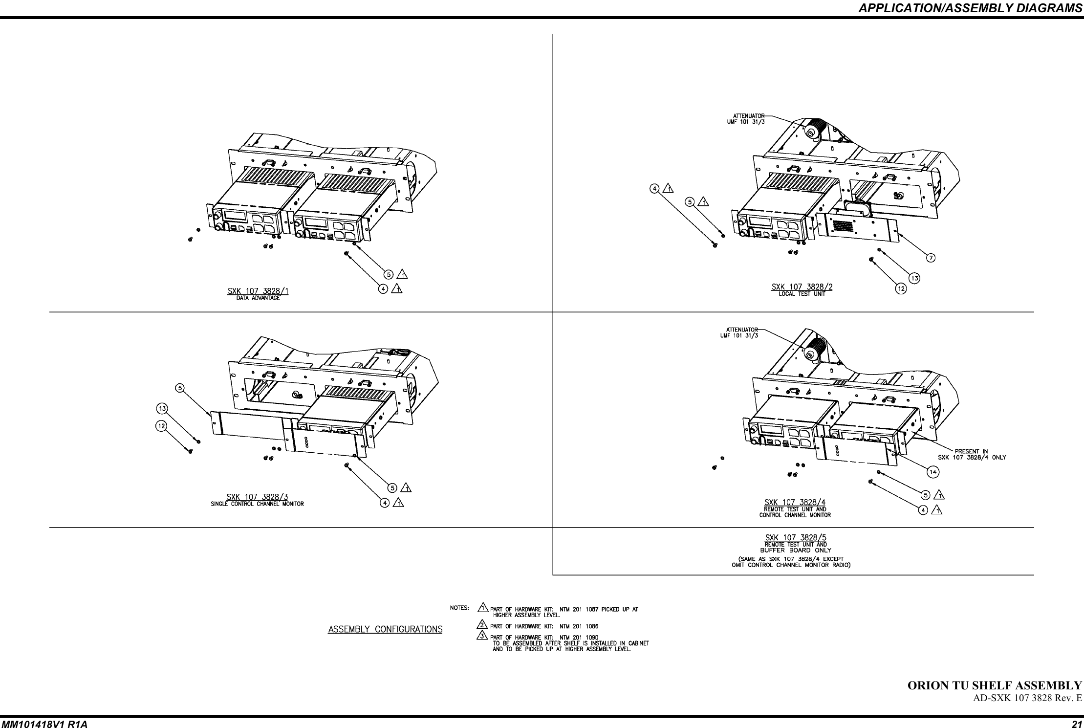 APPLICATION/ASSEMBLY DIAGRAMSMM101418V1 R1A 21ORION TU SHELF ASSEMBLYAD-SXK 107 3828 Rev. E