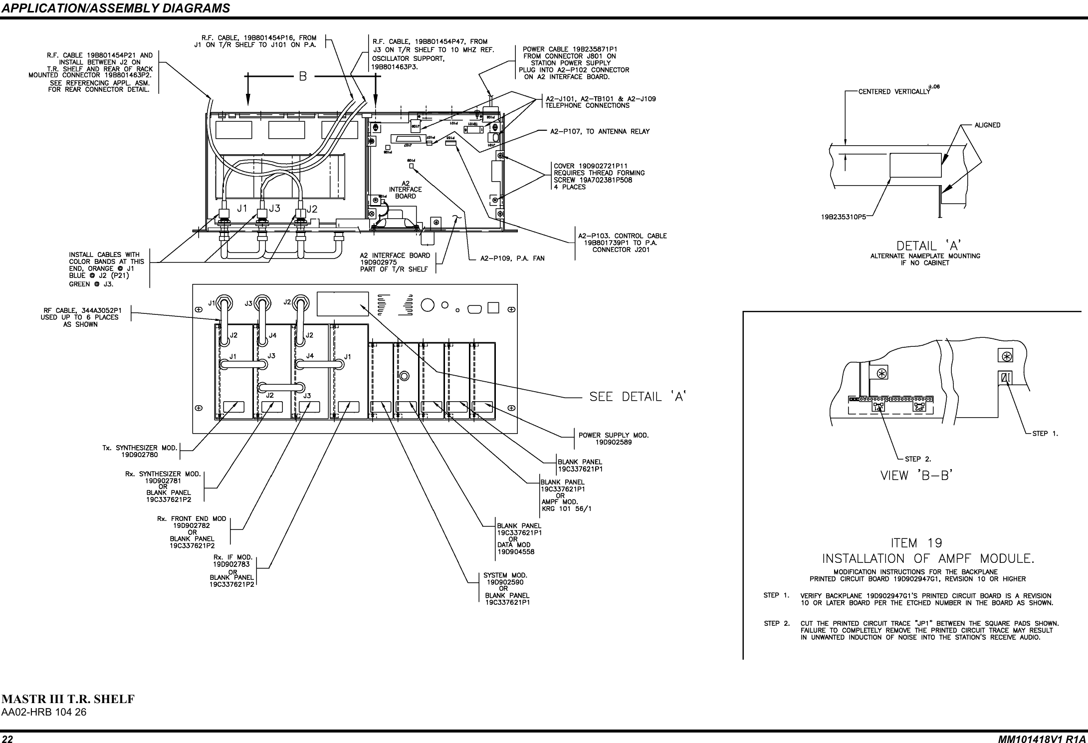 APPLICATION/ASSEMBLY DIAGRAMS22 MM101418V1 R1AMASTR III T.R. SHELFAA02-HRB 104 26