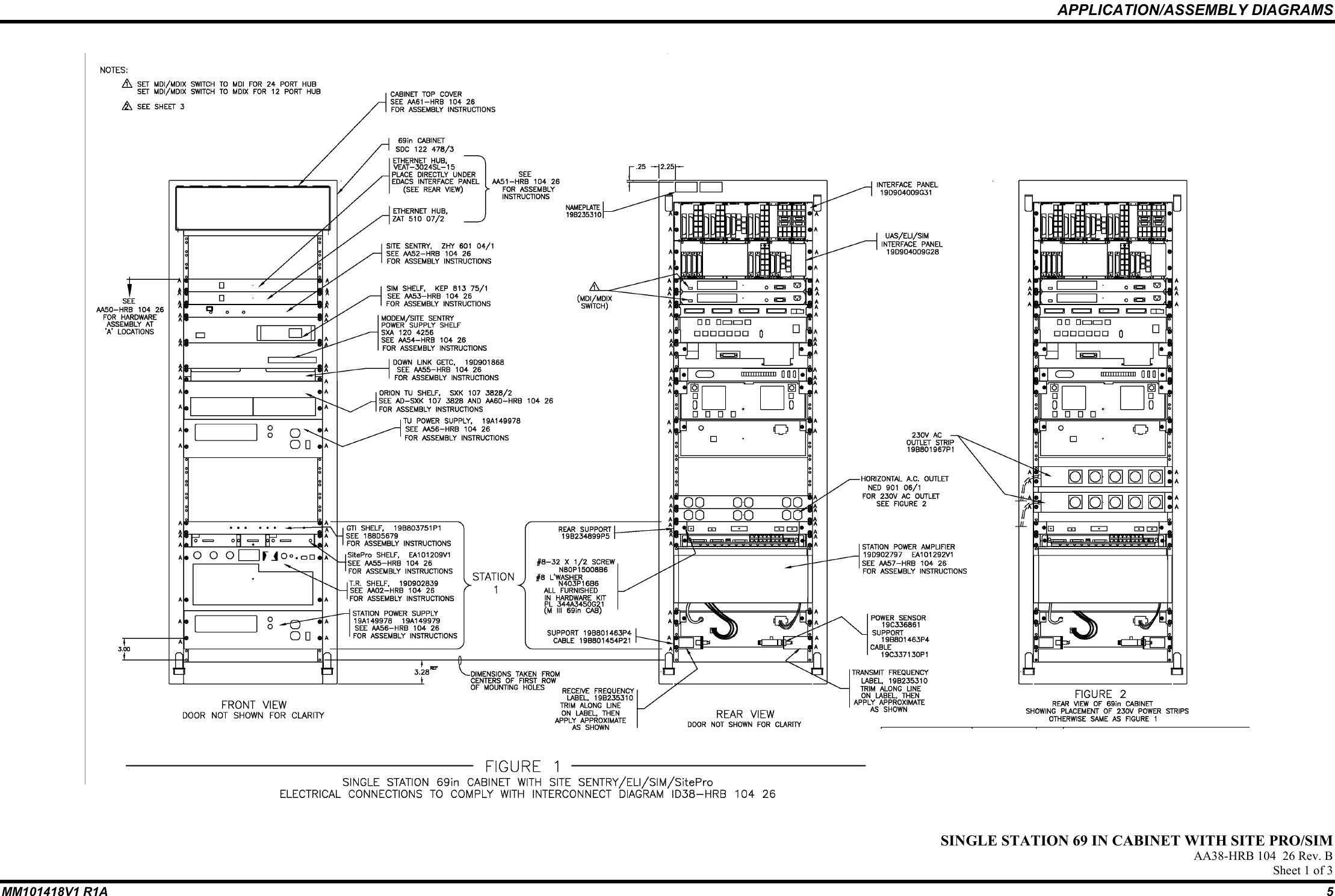 APPLICATION/ASSEMBLY DIAGRAMSMM101418V1 R1A 5SINGLE STATION 69 IN CABINET WITH SITE PRO/SIMAA38-HRB 104  26 Rev. BSheet 1 of 3