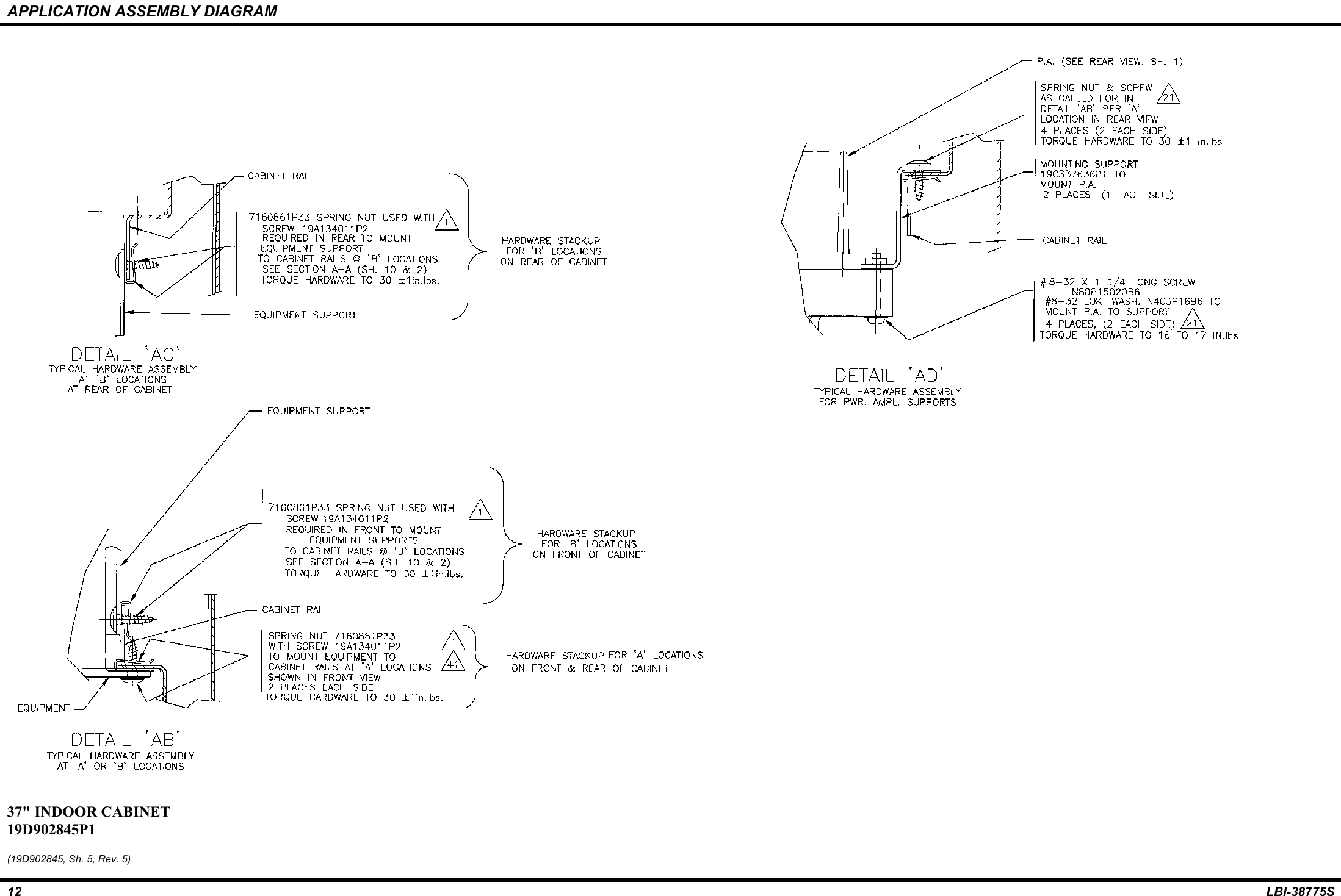 APPLICATION ASSEMBLY DIAGRAM12 LBI-38775S37&quot; INDOOR CABINET19D902845P1(19D902845, Sh. 5, Rev. 5)