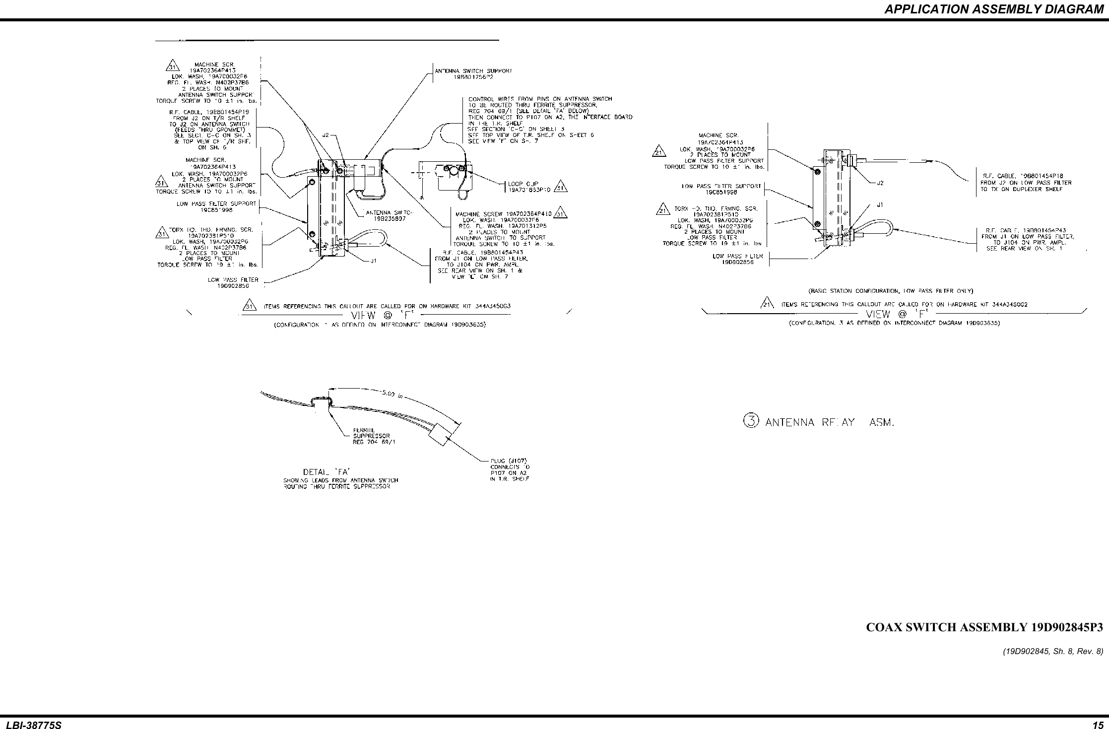 APPLICATION ASSEMBLY DIAGRAMLBI-38775S 15COAX SWITCH ASSEMBLY 19D902845P3(19D902845, Sh. 8, Rev. 8)