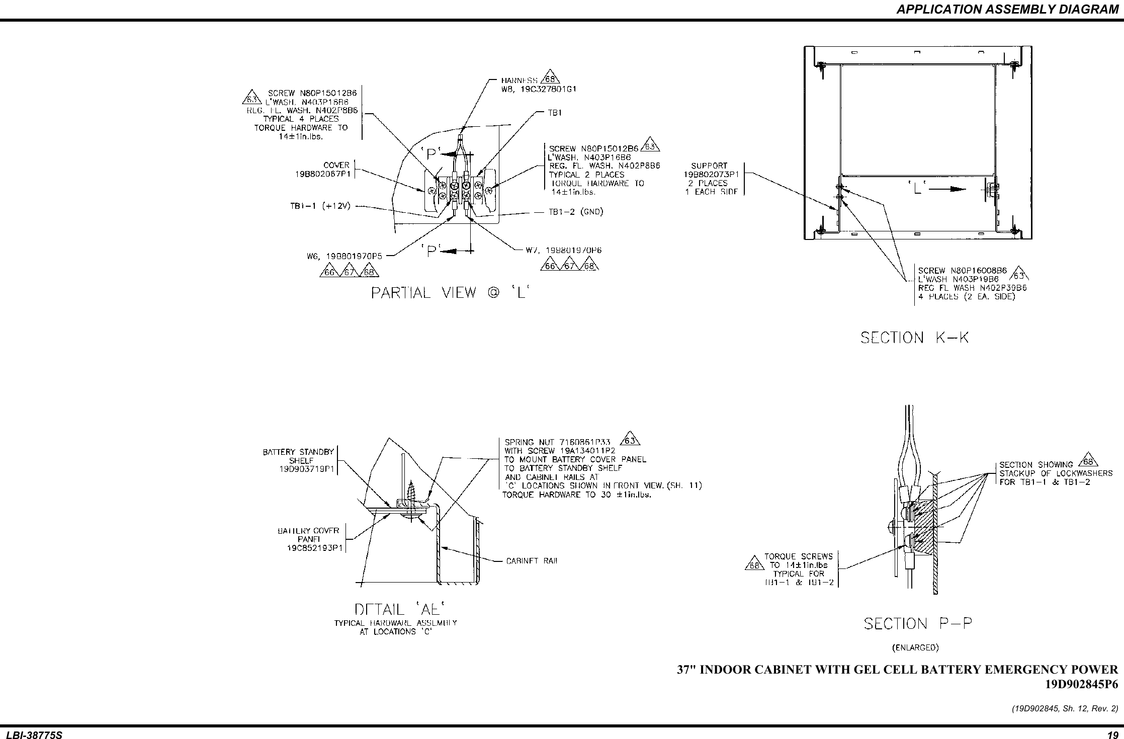 APPLICATION ASSEMBLY DIAGRAMLBI-38775S 1937&quot; INDOOR CABINET WITH GEL CELL BATTERY EMERGENCY POWER19D902845P6(19D902845, Sh. 12, Rev. 2)