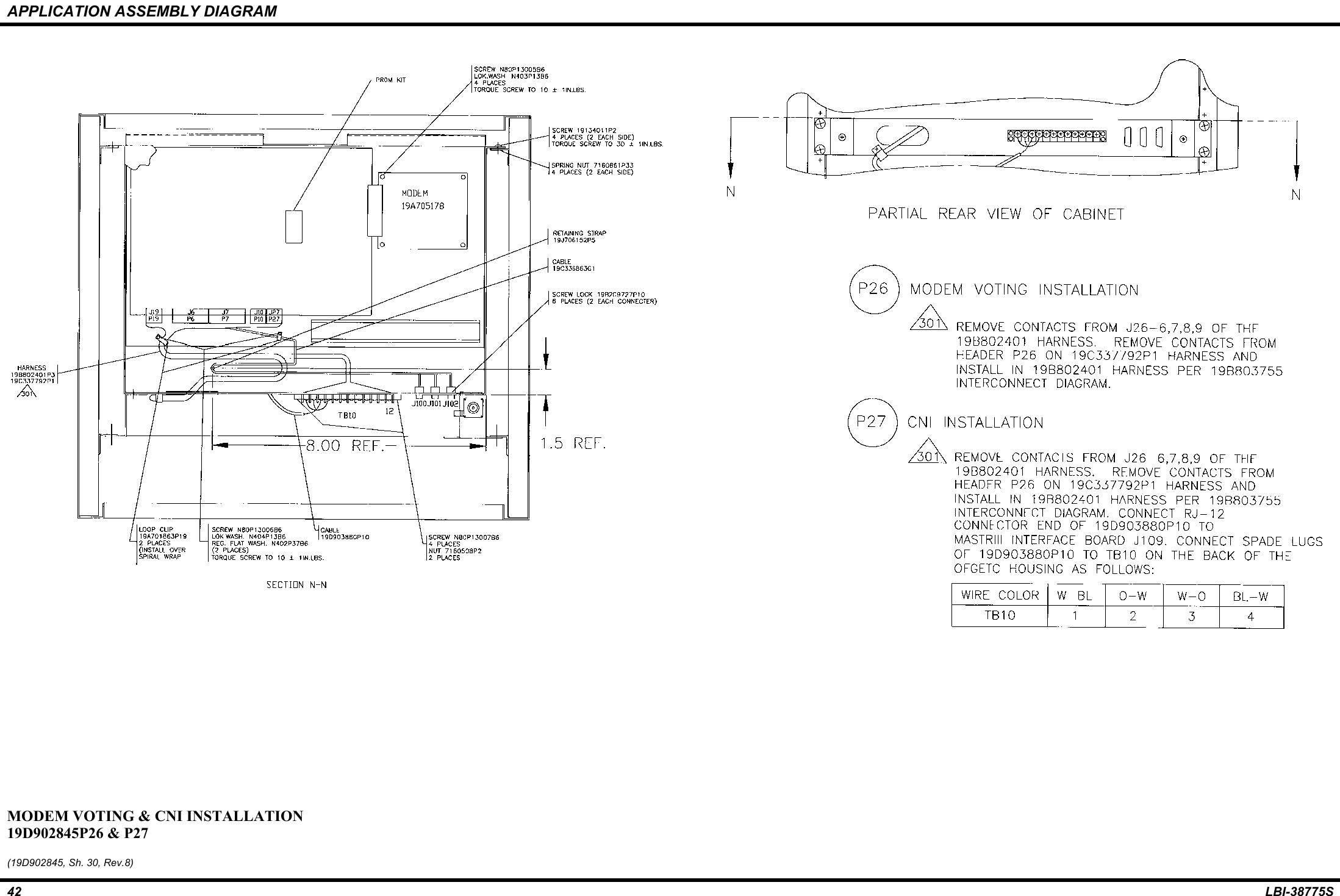 APPLICATION ASSEMBLY DIAGRAM42 LBI-38775SMODEM VOTING &amp; CNI INSTALLATION19D902845P26 &amp; P27(19D902845, Sh. 30, Rev.8)