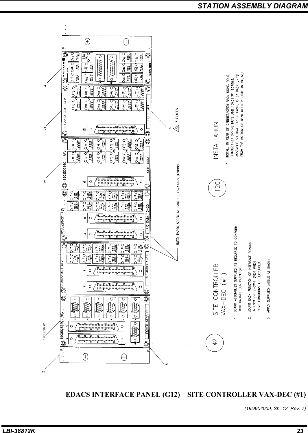 STATION ASSEMBLY DIAGRAMLBI-38812K 23EDACS INTERFACE PANEL (G12) – SITE CONTROLLER VAX-DEC (#1)(19D904009, Sh. 12, Rev. 7)