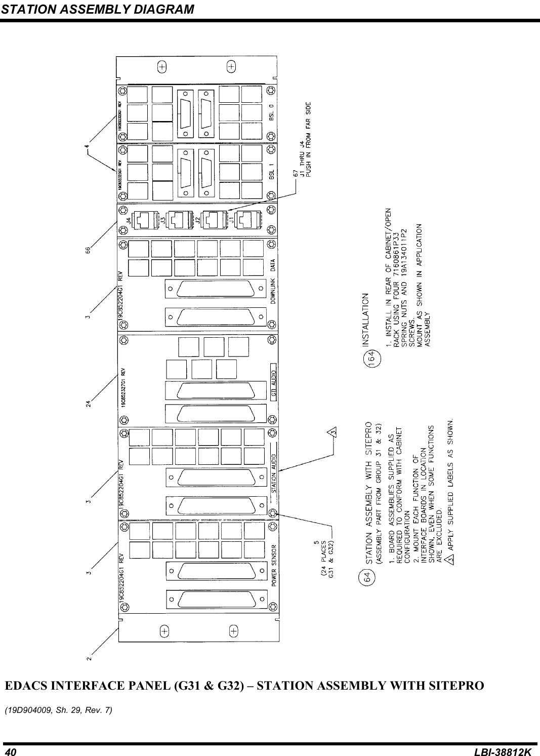 STATION ASSEMBLY DIAGRAM40 LBI-38812KEDACS INTERFACE PANEL (G31 &amp; G32) – STATION ASSEMBLY WITH SITEPRO(19D904009, Sh. 29, Rev. 7)