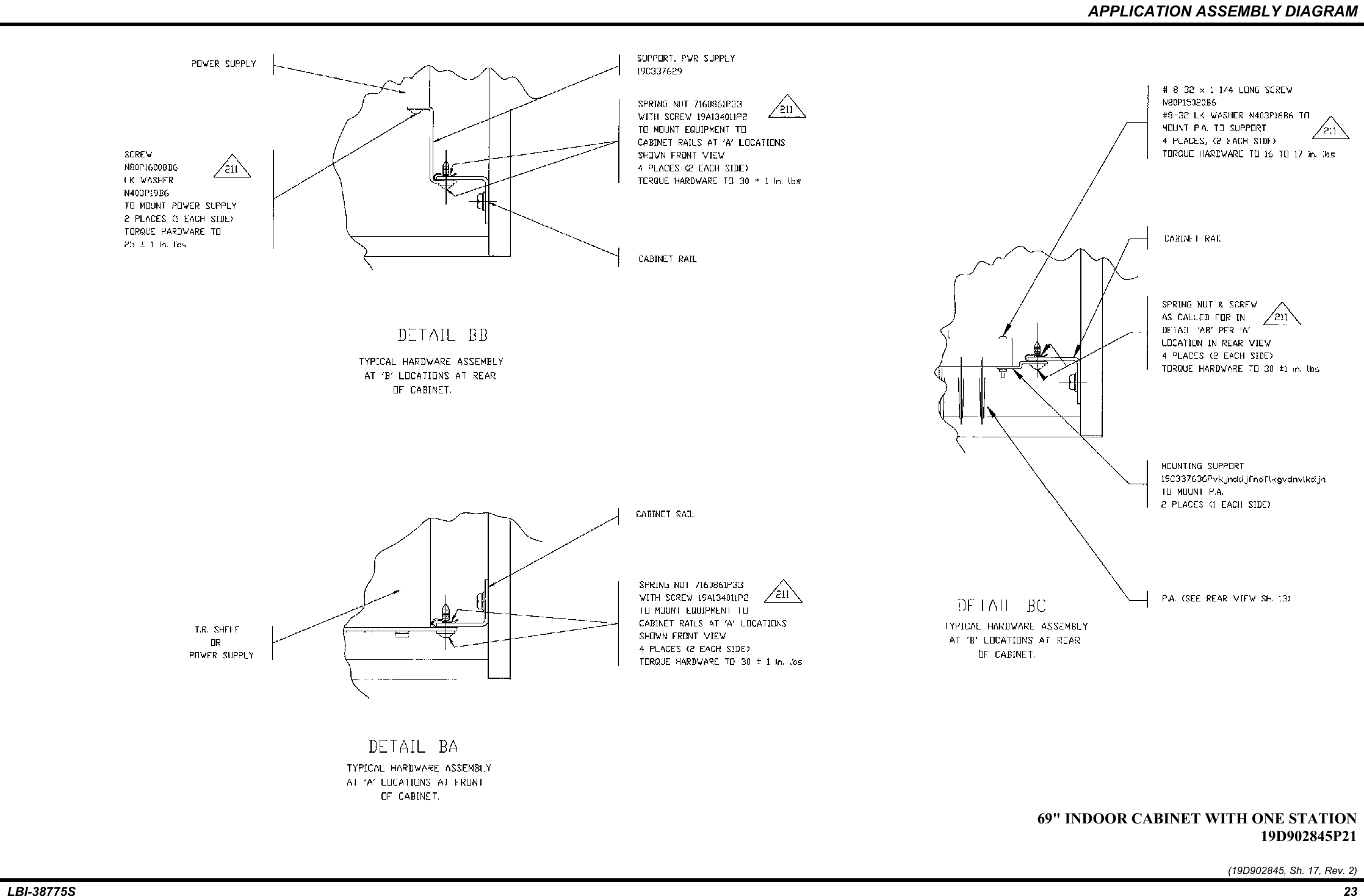 APPLICATION ASSEMBLY DIAGRAMLBI-38775S 2369&quot; INDOOR CABINET WITH ONE STATION19D902845P21(19D902845, Sh. 17, Rev. 2)