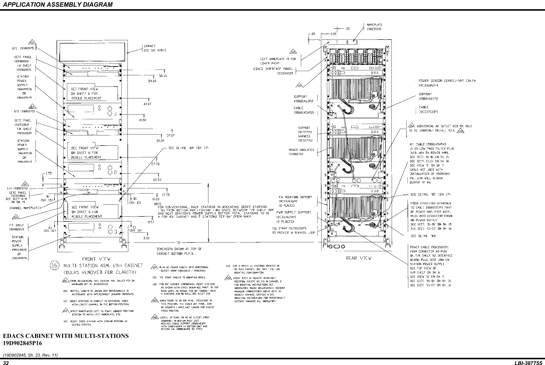 APPLICATION ASSEMBLY DIAGRAM32 LBI-38775SEDACS CABINET WITH MULTI-STATIONS19D902845P16(19D902845, Sh. 23, Rev. 11)