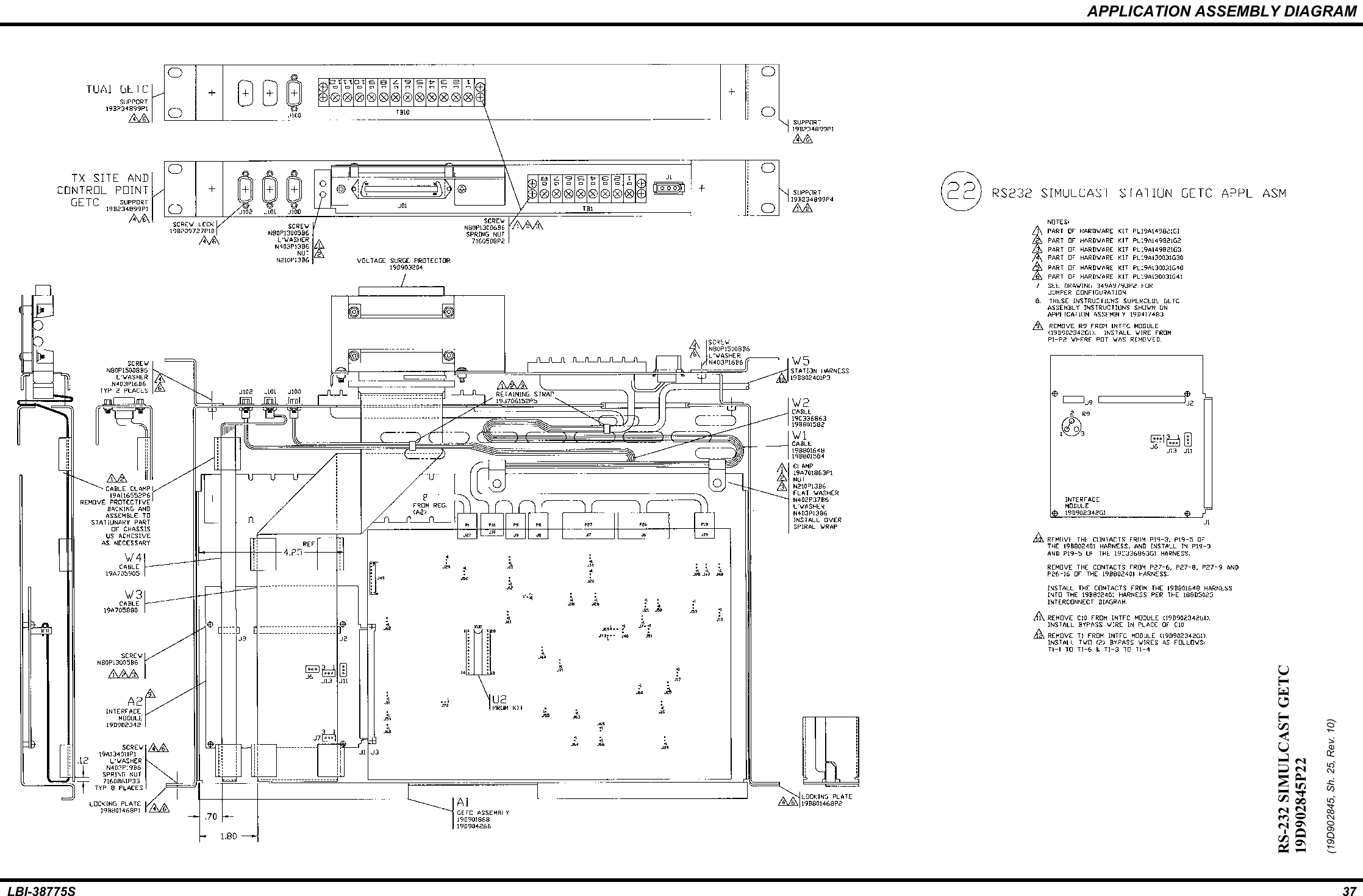 APPLICATION ASSEMBLY DIAGRAMLBI-38775S 37RS-232 SIMULCAST GETC19D902845P22(19D902845, Sh. 25, Rev. 10)