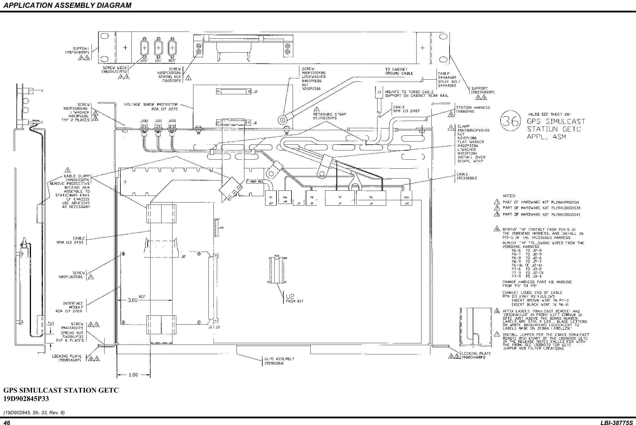 APPLICATION ASSEMBLY DIAGRAM46 LBI-38775SGPS SIMULCAST STATION GETC19D902845P33(19D902845, Sh. 33, Rev. 8)