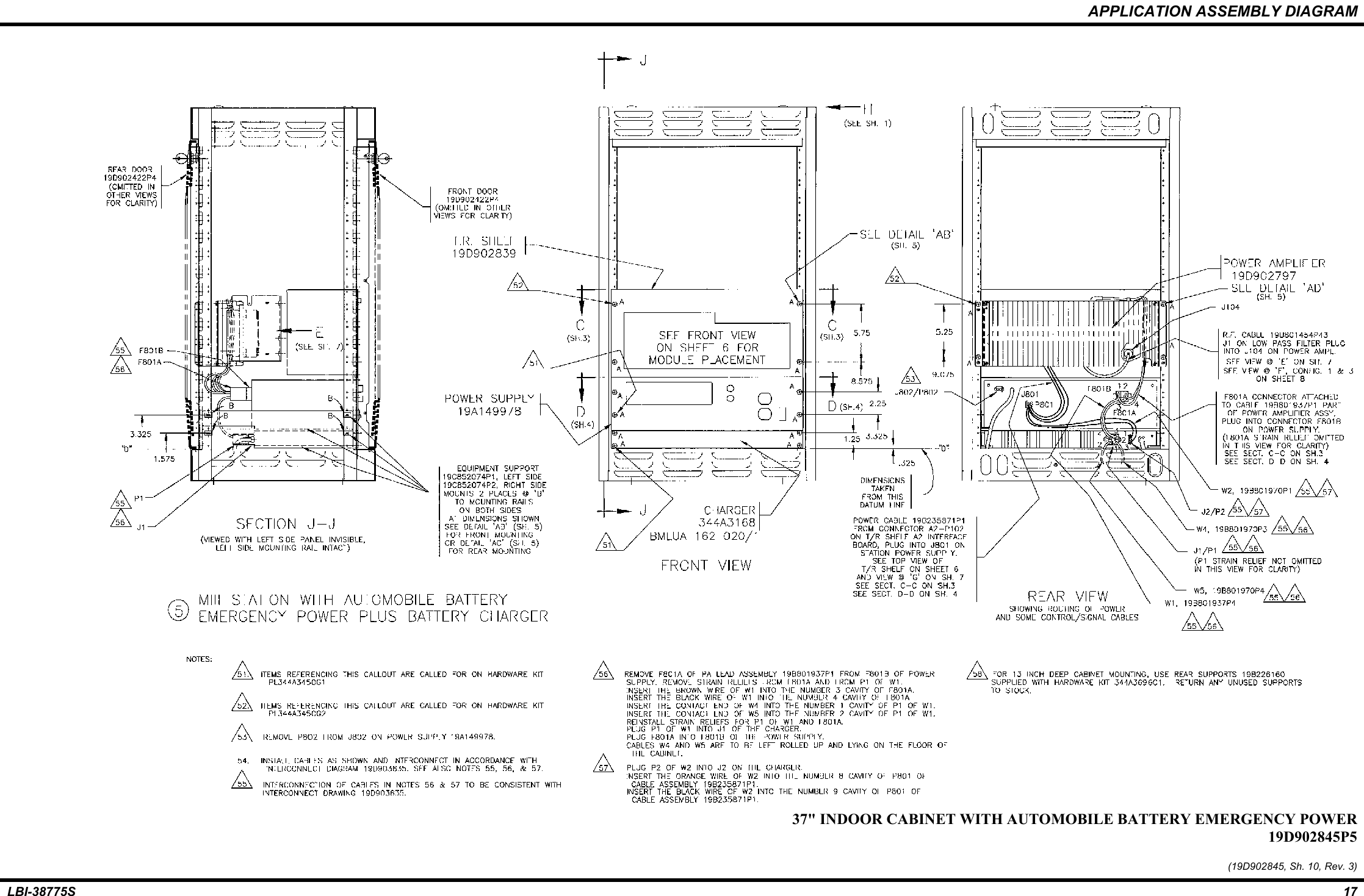 APPLICATION ASSEMBLY DIAGRAMLBI-38775S 1737&quot; INDOOR CABINET WITH AUTOMOBILE BATTERY EMERGENCY POWER19D902845P5(19D902845, Sh. 10, Rev. 3)