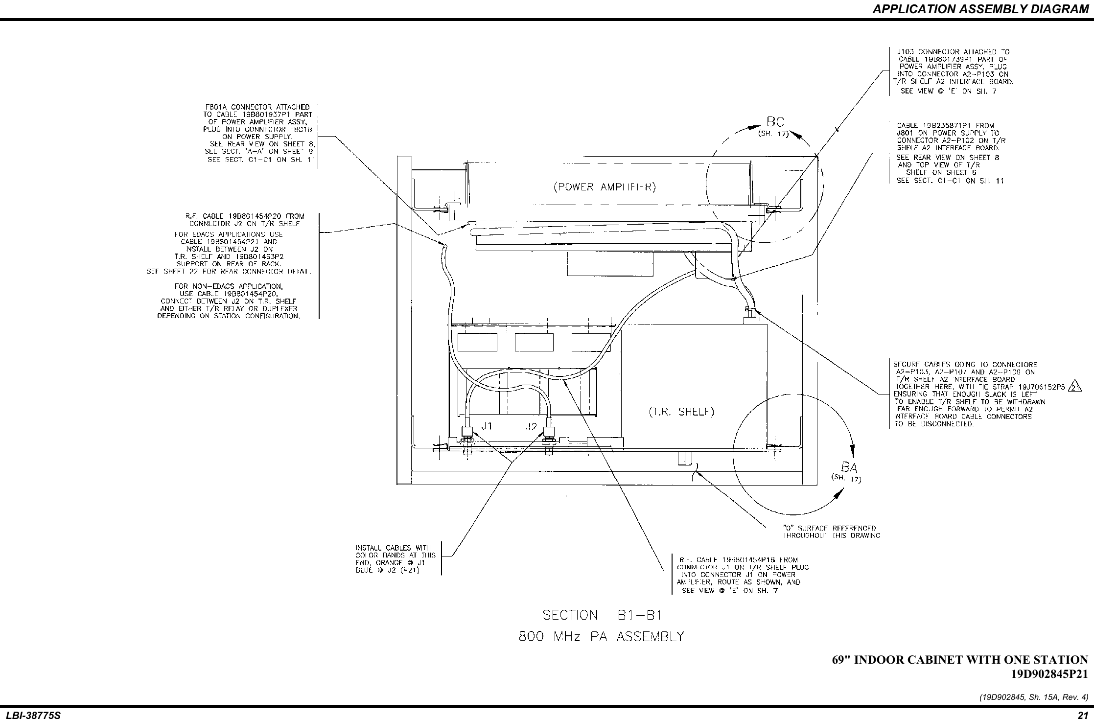 APPLICATION ASSEMBLY DIAGRAMLBI-38775S 2169&quot; INDOOR CABINET WITH ONE STATION19D902845P21(19D902845, Sh. 15A, Rev. 4)