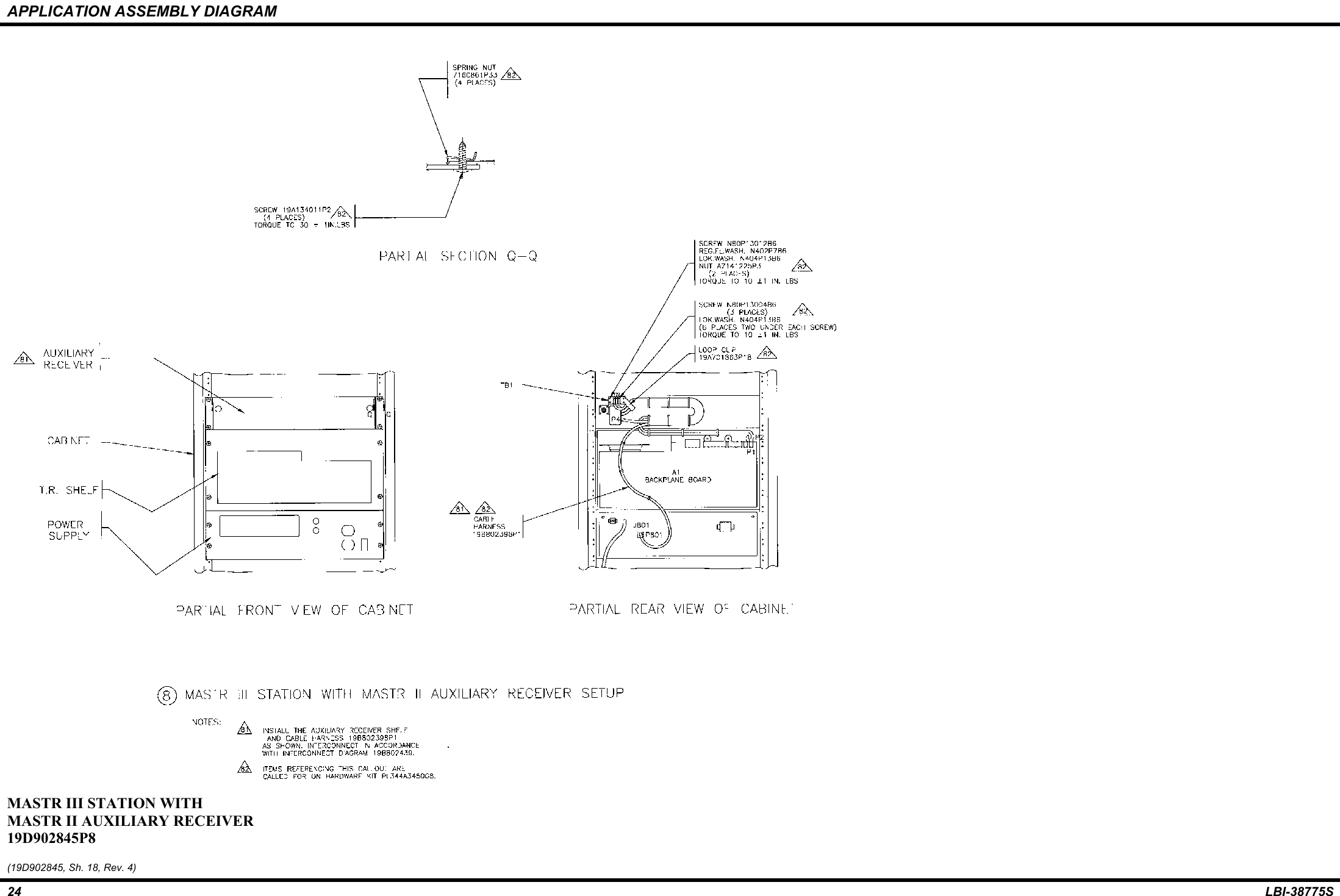 APPLICATION ASSEMBLY DIAGRAM24 LBI-38775SMASTR III STATION WITHMASTR II AUXILIARY RECEIVER19D902845P8(19D902845, Sh. 18, Rev. 4)