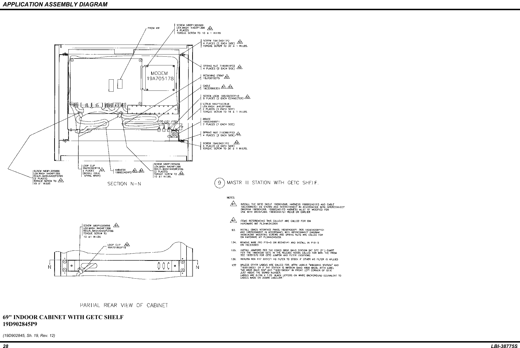 APPLICATION ASSEMBLY DIAGRAM28 LBI-38775S69&quot; INDOOR CABINET WITH GETC SHELF19D902845P9(19D902845, Sh. 19, Rev. 12)