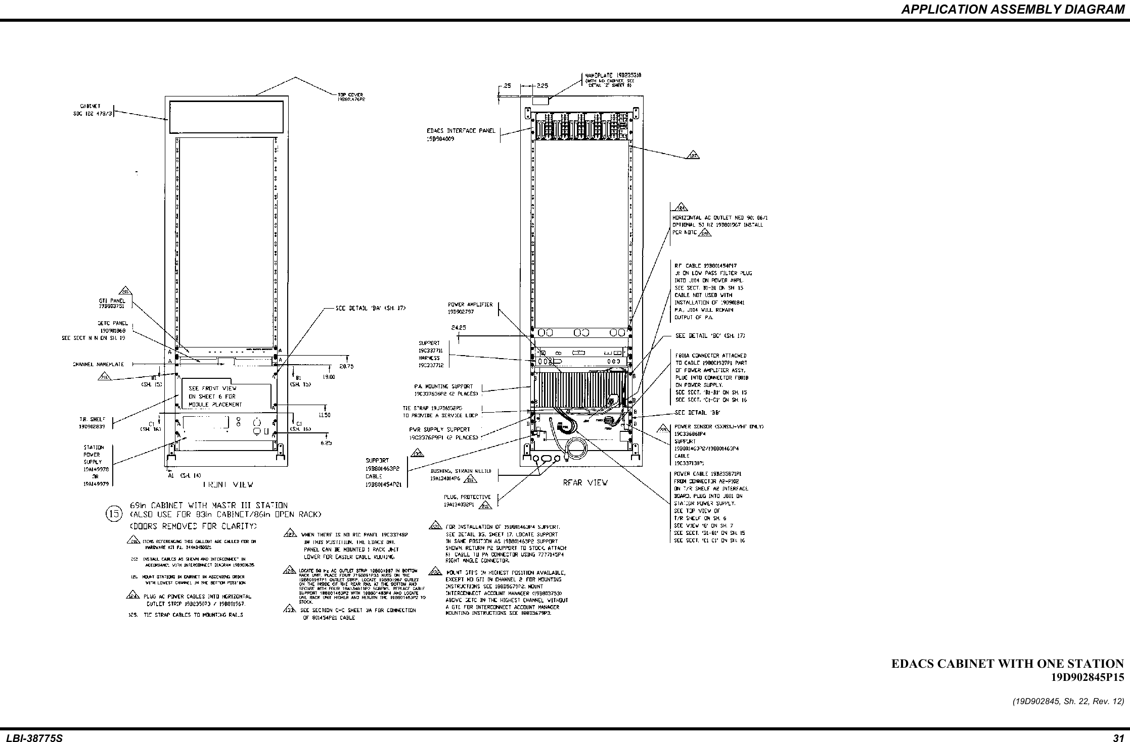 APPLICATION ASSEMBLY DIAGRAMLBI-38775S 31EDACS CABINET WITH ONE STATION19D902845P15(19D902845, Sh. 22, Rev. 12)