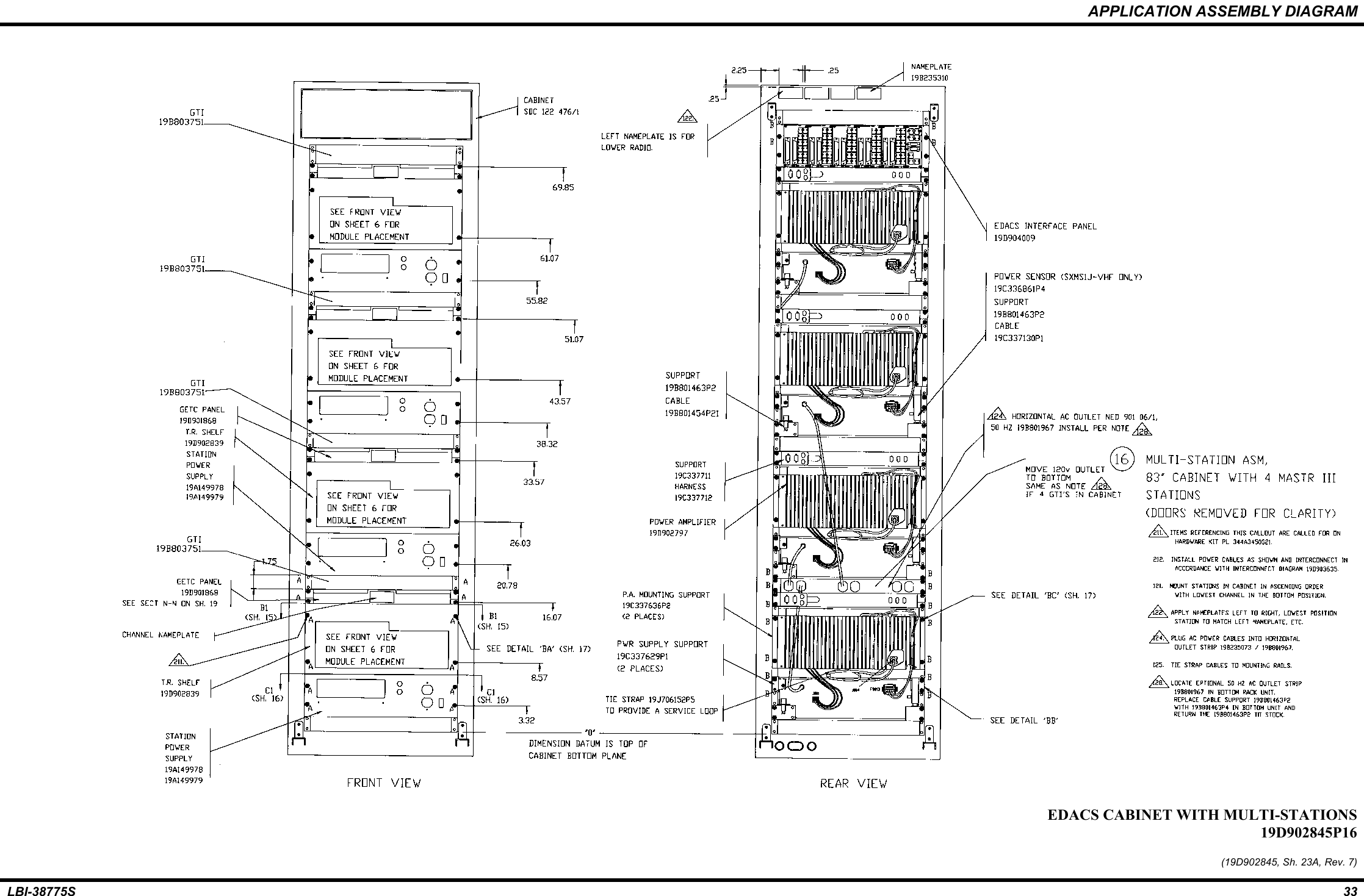 APPLICATION ASSEMBLY DIAGRAMLBI-38775S 33EDACS CABINET WITH MULTI-STATIONS19D902845P16(19D902845, Sh. 23A, Rev. 7)