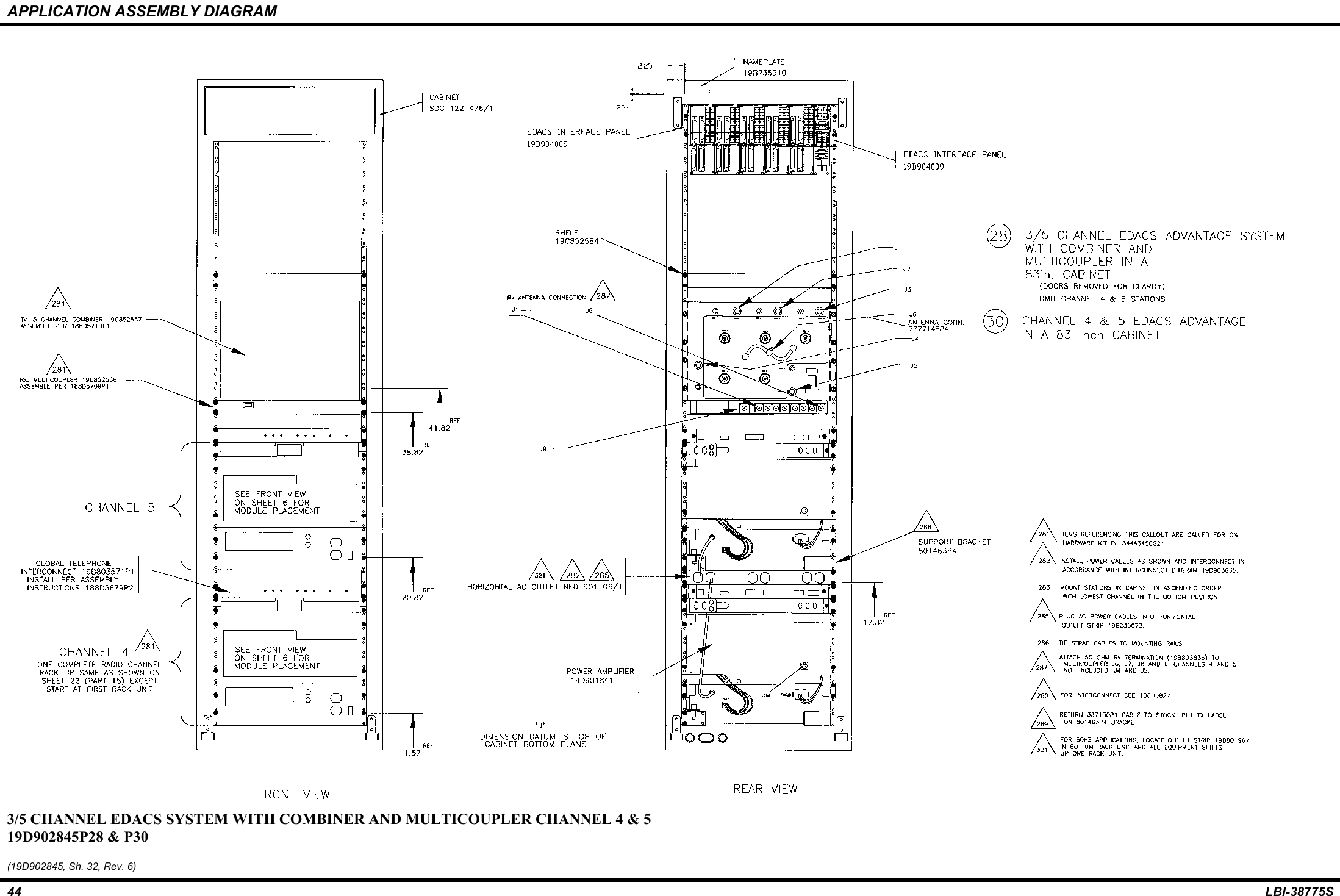 APPLICATION ASSEMBLY DIAGRAM44 LBI-38775S3/5 CHANNEL EDACS SYSTEM WITH COMBINER AND MULTICOUPLER CHANNEL 4 &amp; 519D902845P28 &amp; P30(19D902845, Sh. 32, Rev. 6)