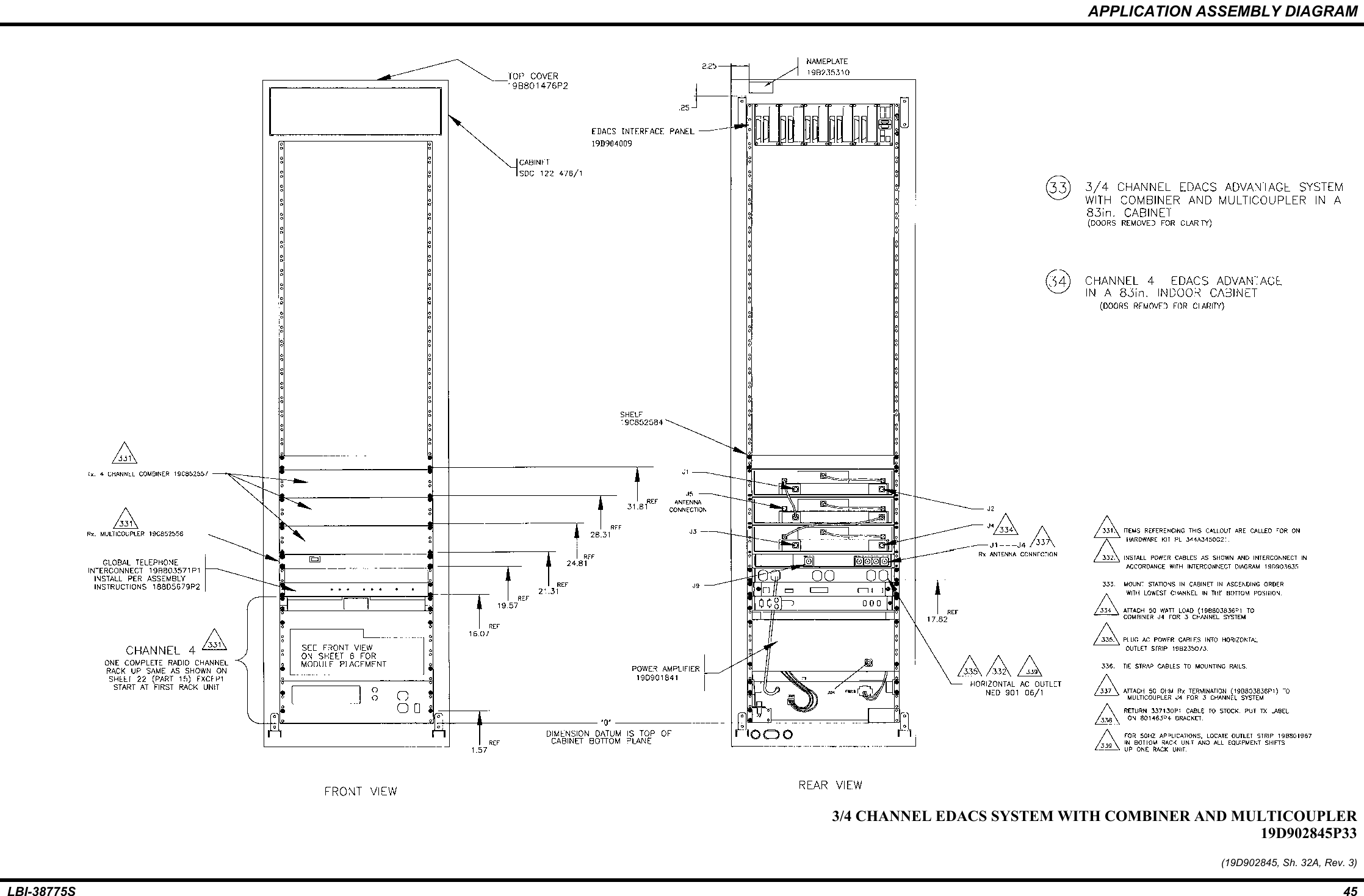 APPLICATION ASSEMBLY DIAGRAMLBI-38775S 453/4 CHANNEL EDACS SYSTEM WITH COMBINER AND MULTICOUPLER19D902845P33(19D902845, Sh. 32A, Rev. 3)