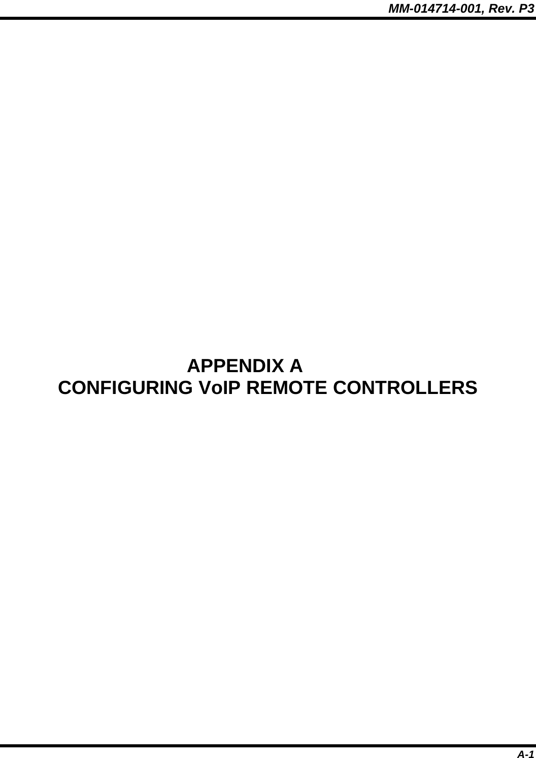 MM-014714-001, Rev. P3 A-1 APPENDIX A  CONFIGURING VoIP REMOTE CONTROLLERS 
