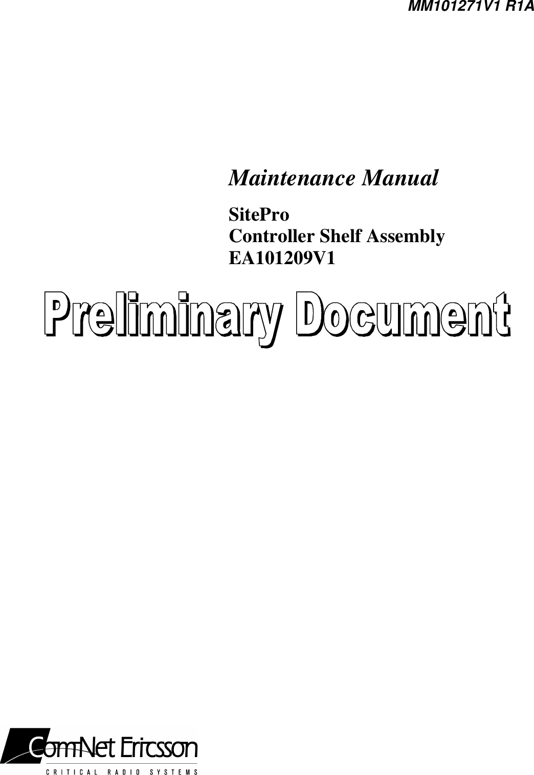MM101271V1 R1AMaintenance ManualSiteProController Shelf AssemblyEA101209V1