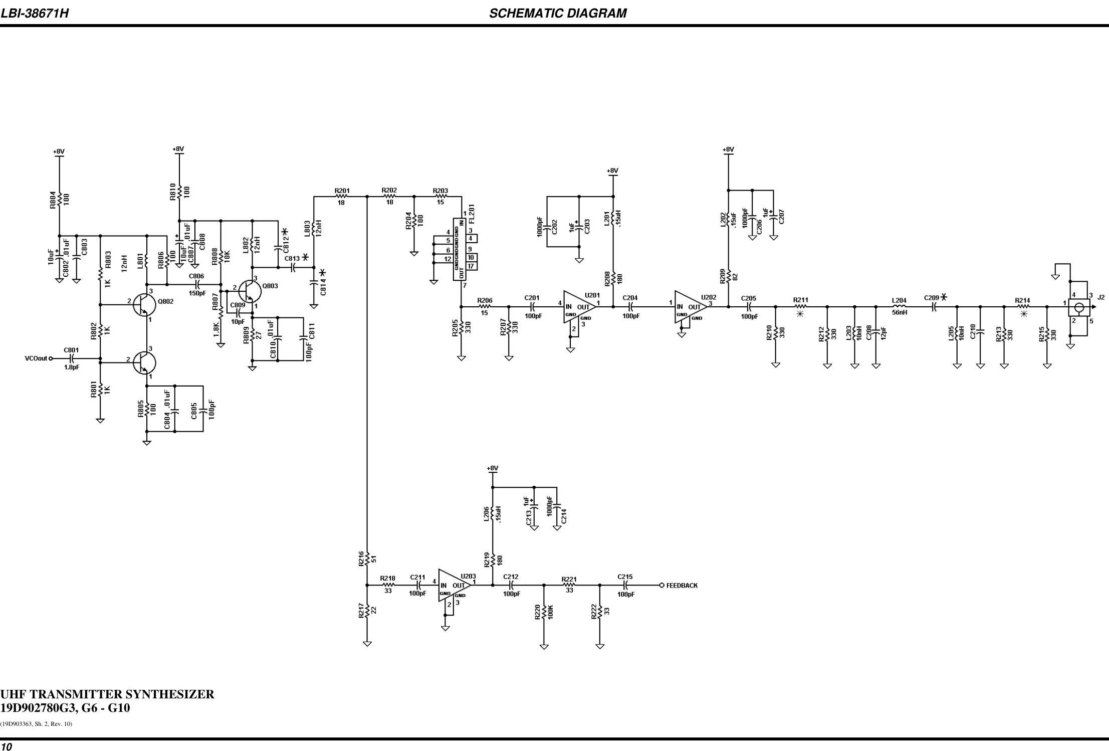 SCHEMATIC DIAGRAMUHF TRANSMITTER SYNTHESIZER19D902780G3, G6 - G10(19D903363, Sh. 2, Rev. 10)LBI-38671H10