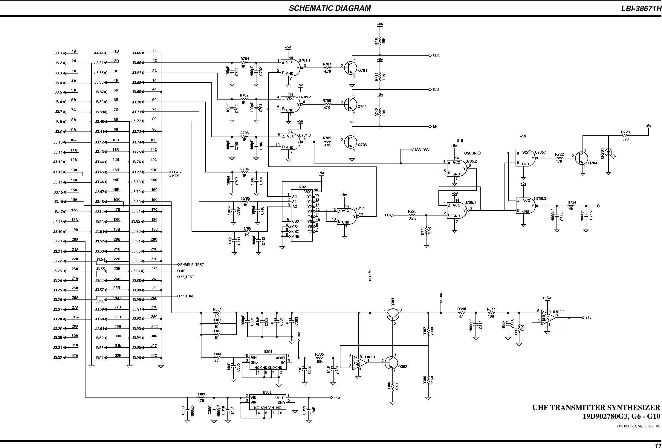 SCHEMATIC DIAGRAMUHF TRANSMITTER SYNTHESIZER19D902780G3, G6 - G10(19D903363, Sh. 3, Rev. 10)LBI-38671H11