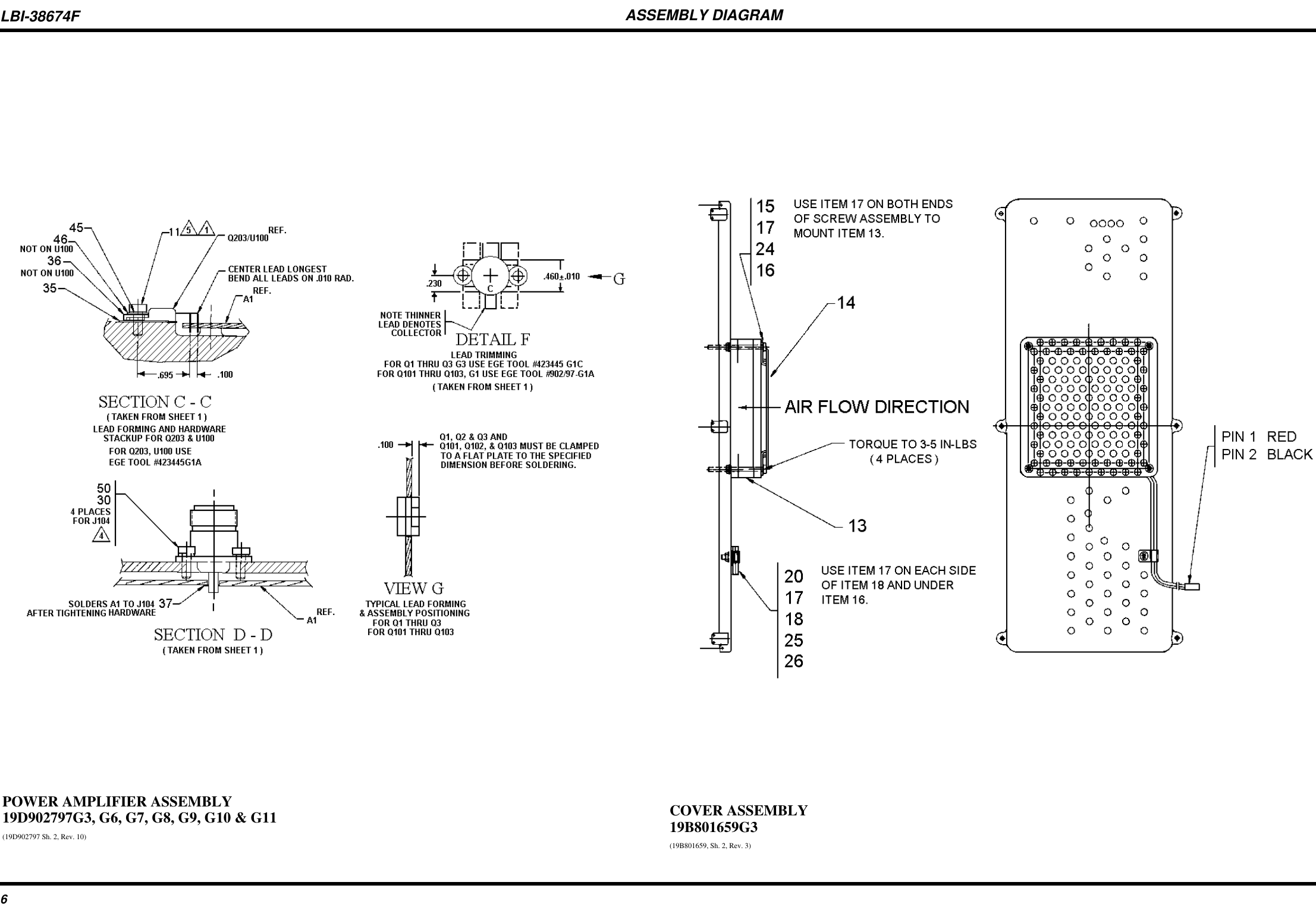 ASSEMBLY DIAGRAMPOWER AMPLIFIER ASSEMBLY19D902797G3, G6, G7, G8, G9, G10 &amp; G11(19D902797 Sh. 2, Rev. 10)COVER ASSEMBLY19B801659G3(19B801659, Sh. 2, Rev. 3)LBI-38674F6