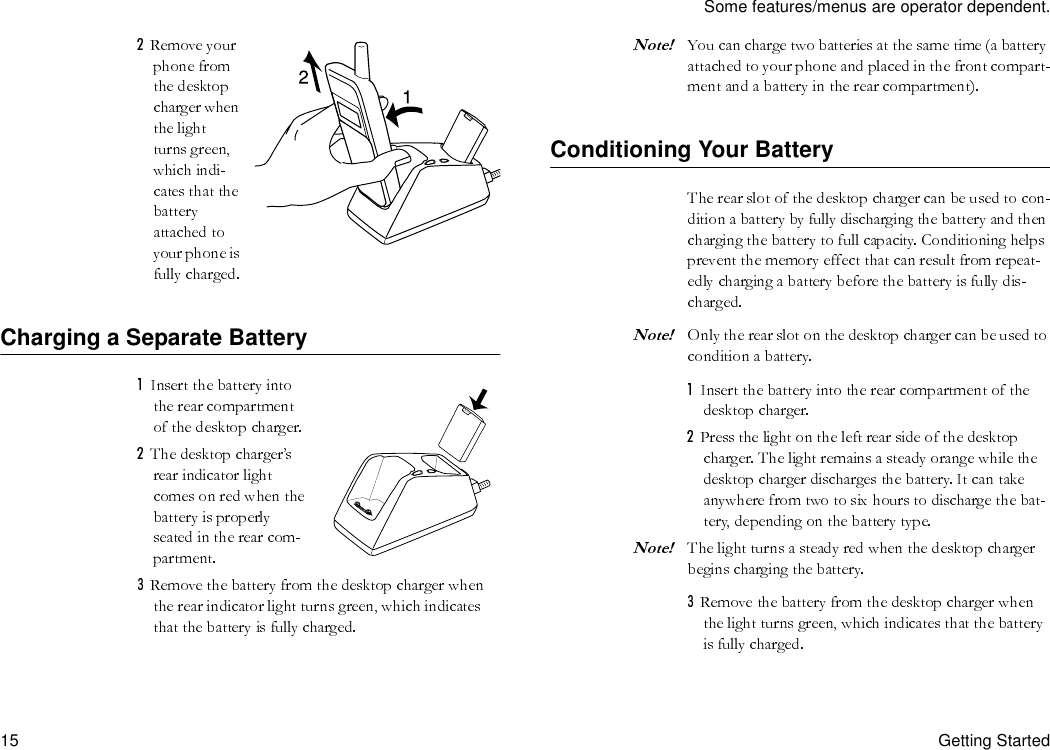Some features/menus are operator dependent.15 Getting StartedCharging a Separate BatteryConditioning Your Battery