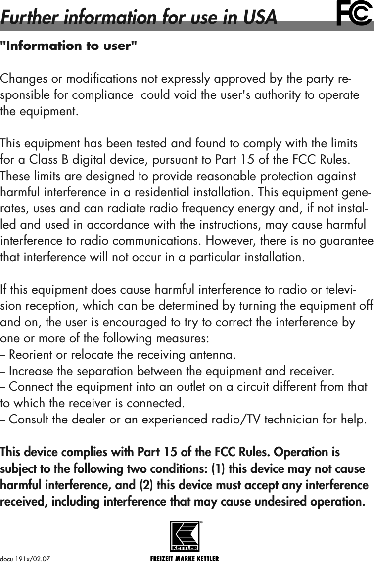 Heinz Kettler And Kg 090 Transmitter And Controlunit For Rowermachine User Manual Einleger Fcc Usa