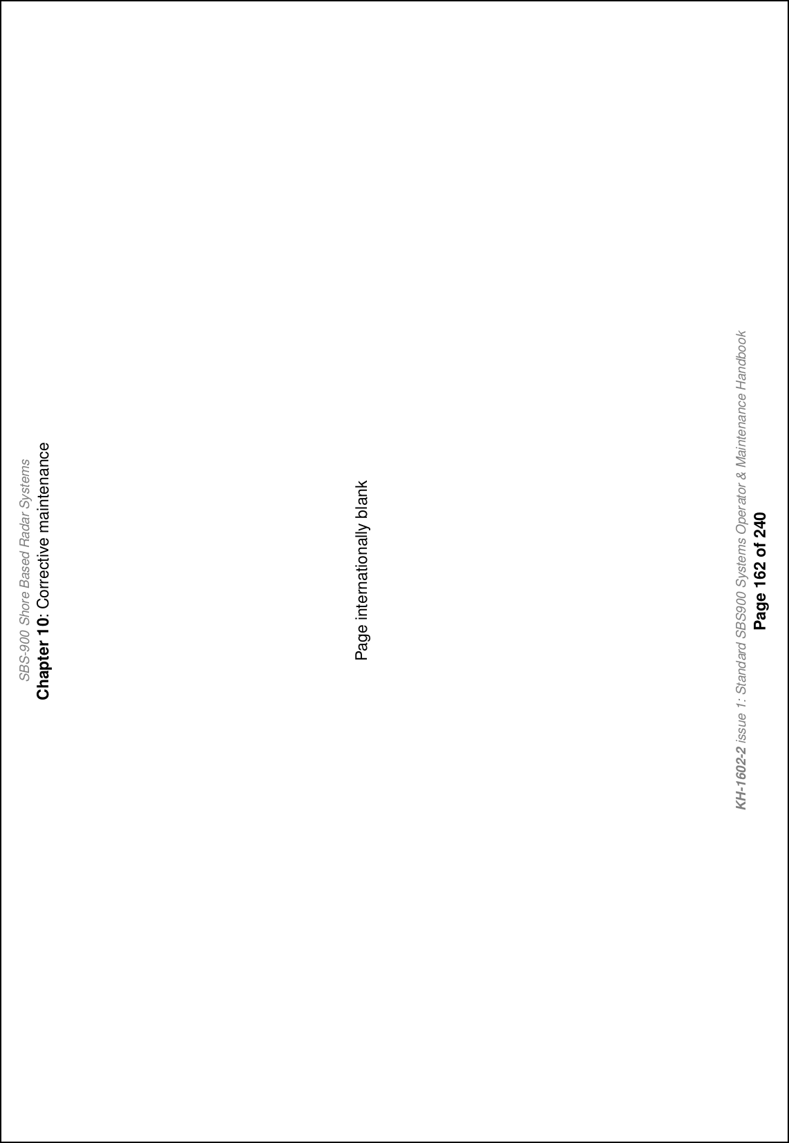 SBS-900 Shore Based Radar SystemsChapter 10: Corrective maintenanceKH-1602-2 issue 1: Standard SBS900 Systems Operator &amp; Maintenance HandbookPage 162 of 240Page internationally blank