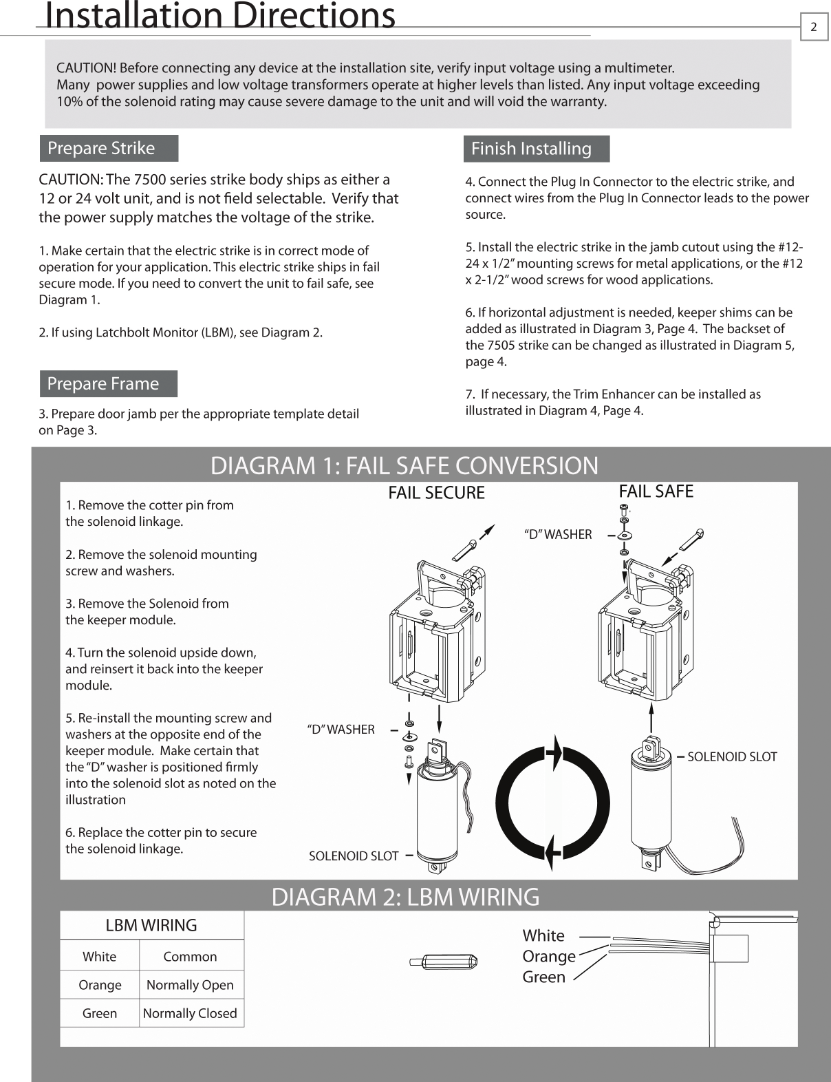 Page 2 of 4 - HES 7500 -4 Rev B 7501 Series Installation Guide HES7500Install Instructions