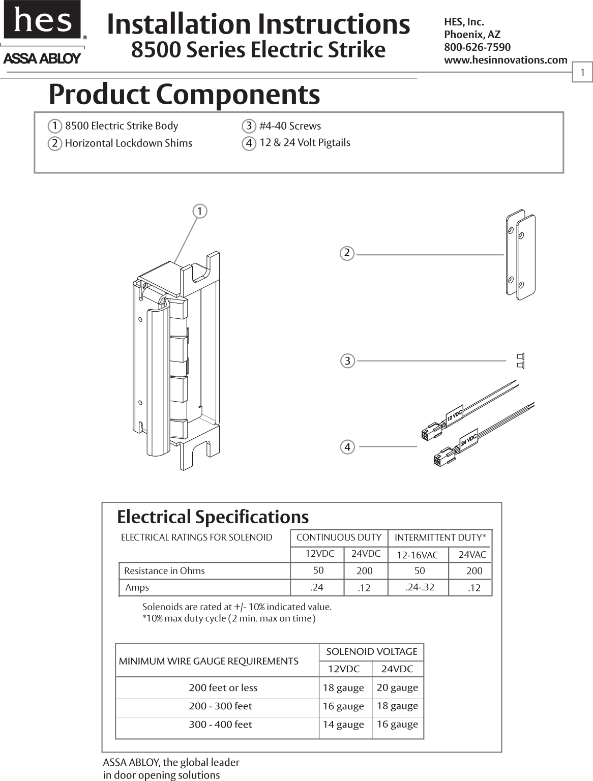 Page 1 of 6 - HES 8500 PAGES 1-6_Rev C Series Installation Guide HES8500Install Instructions