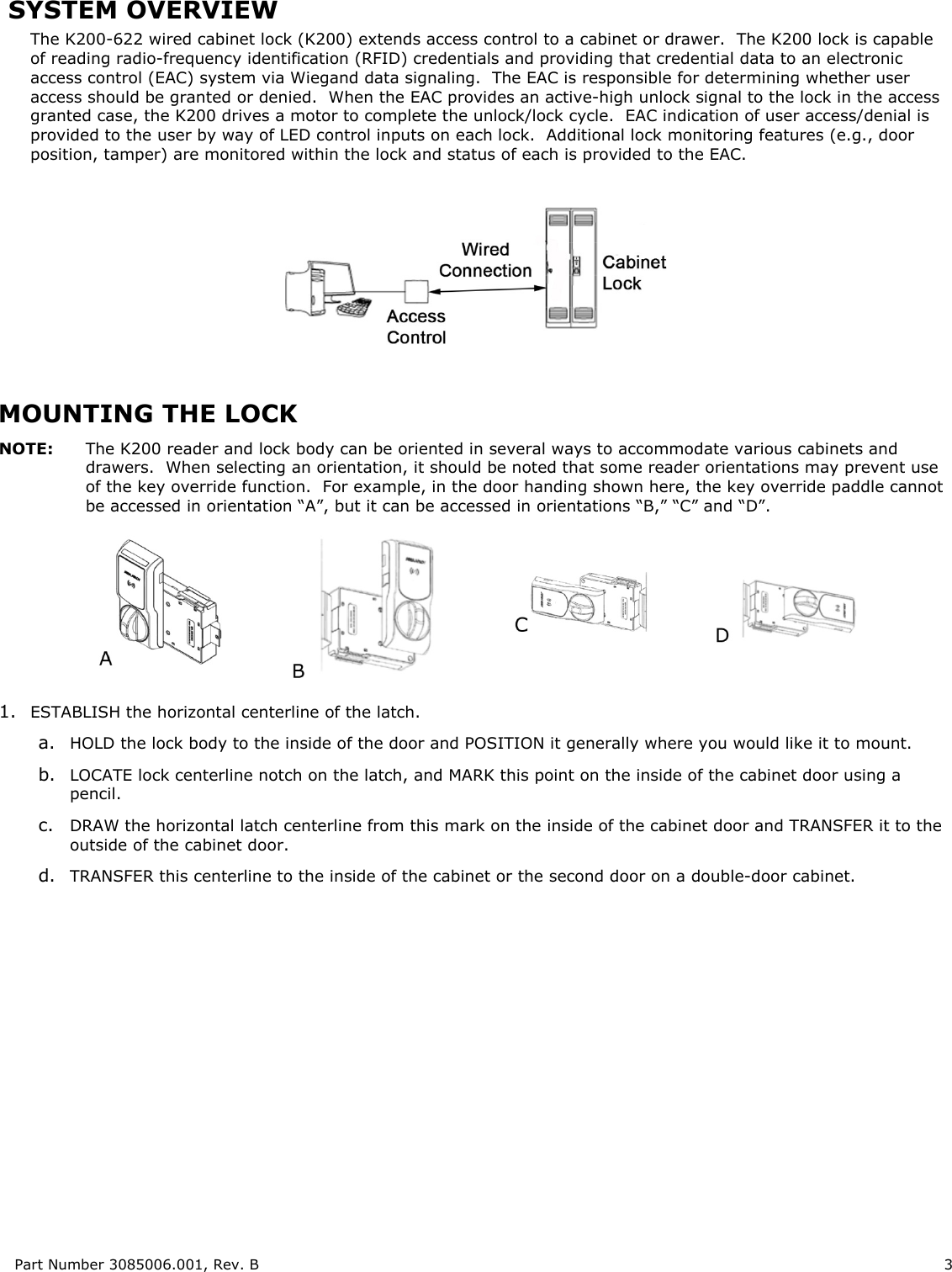 Page 3 of 12 - HES - 3085006.001_Rev B KS200-640 Server Cabinet Lock Installation Guide KS200Installation Instructions