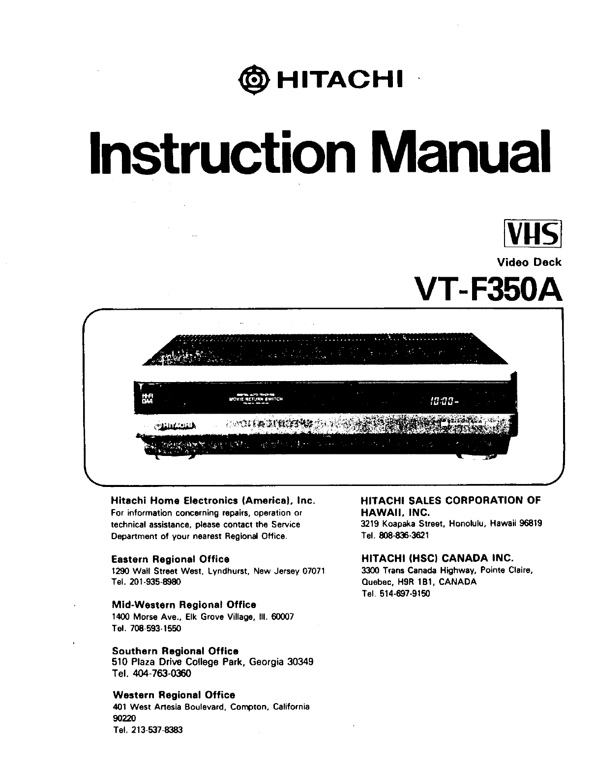 Hitachi M-281 Auto Head Cleaning VHS VCR DA4 