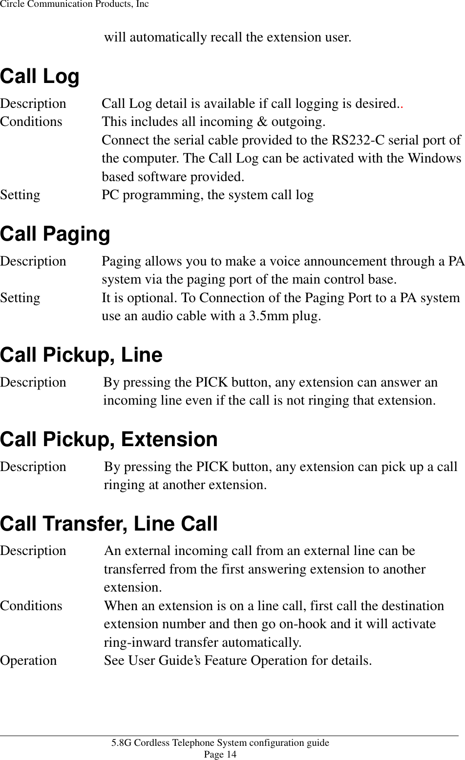 Page 14 of HKC Technology 238 5.8GHz DSSS Cordless Phone System w/ CID & DAM User Manual WPBXconfig v21