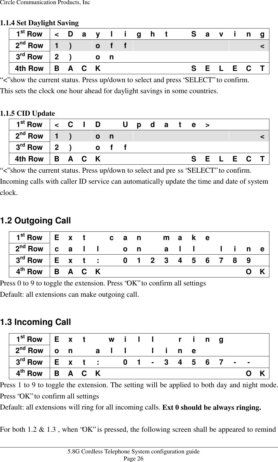 Page 26 of HKC Technology 238 5.8GHz DSSS Cordless Phone System w/ CID & DAM User Manual WPBXconfig v21