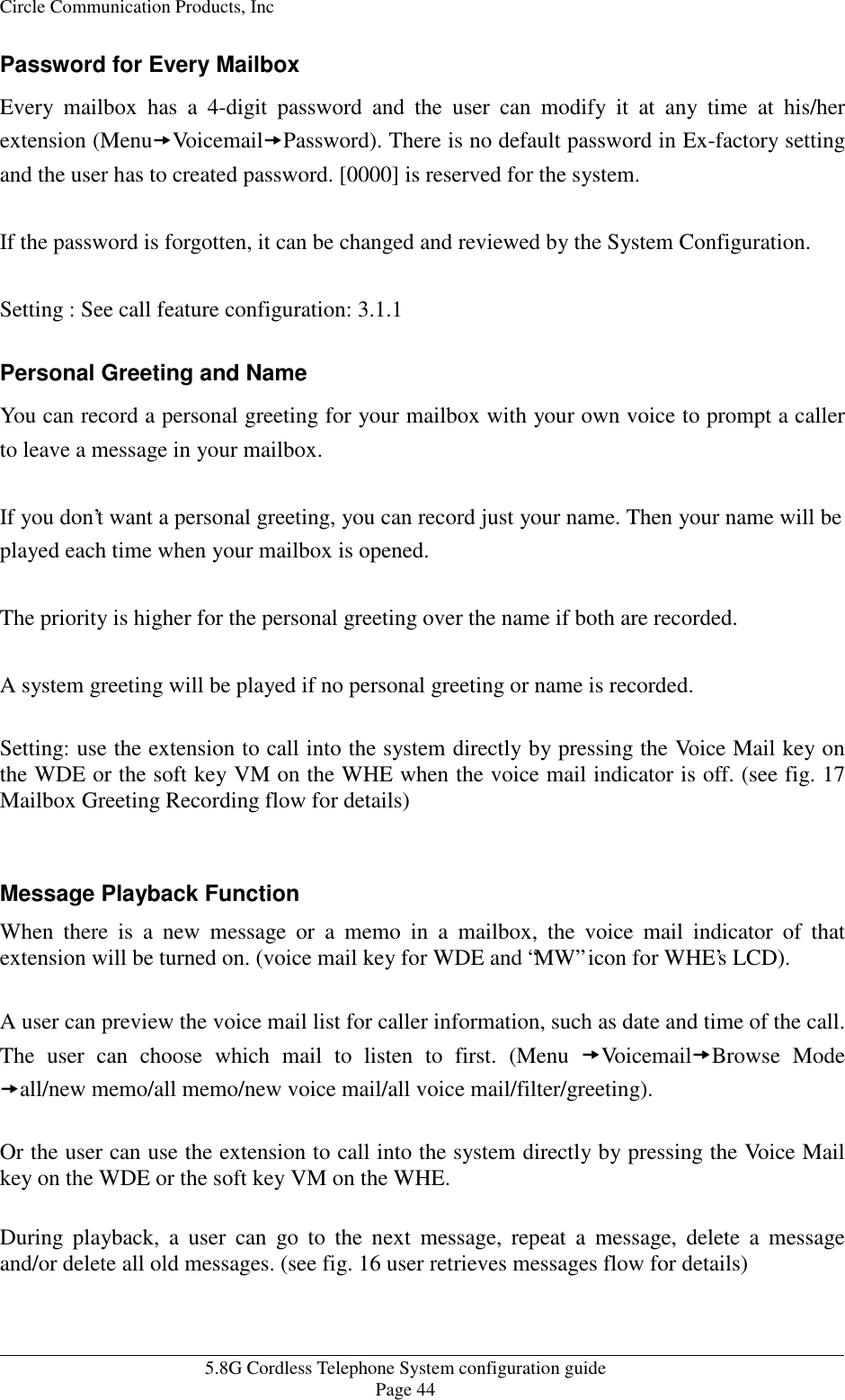 Page 44 of HKC Technology 238 5.8GHz DSSS Cordless Phone System w/ CID & DAM User Manual WPBXconfig v21
