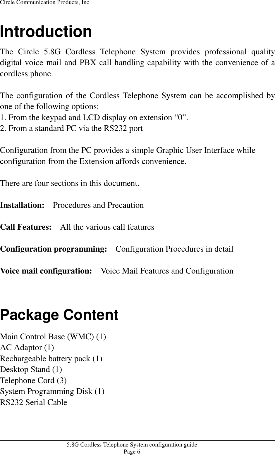 Page 6 of HKC Technology 238 5.8GHz DSSS Cordless Phone System w/ CID & DAM User Manual WPBXconfig v21